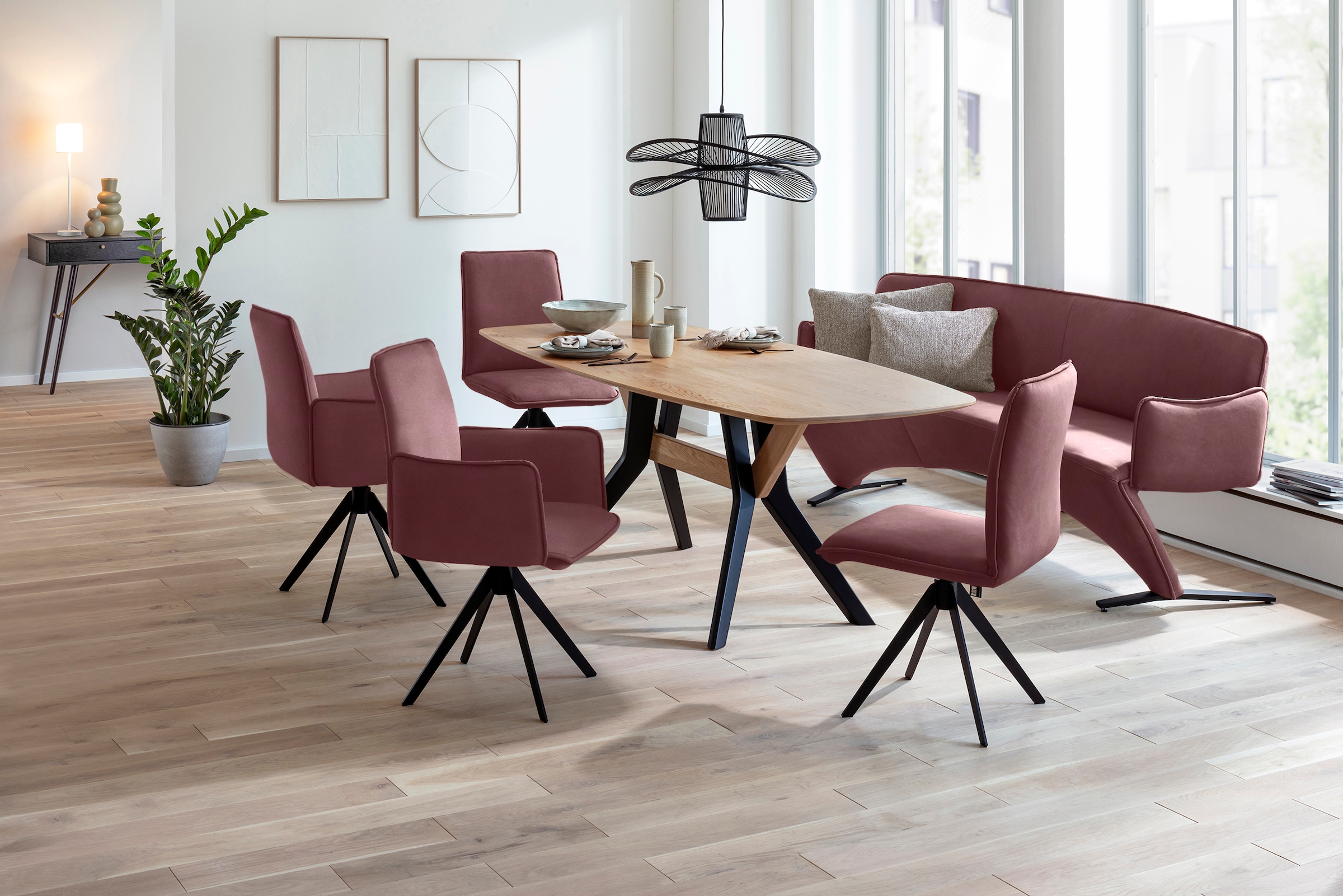 K+W Komfort & Wohnen Drehstuhl, Leder, Blitzdrehkreuz und Rückholfunktion, dekorativer 12mm Biese