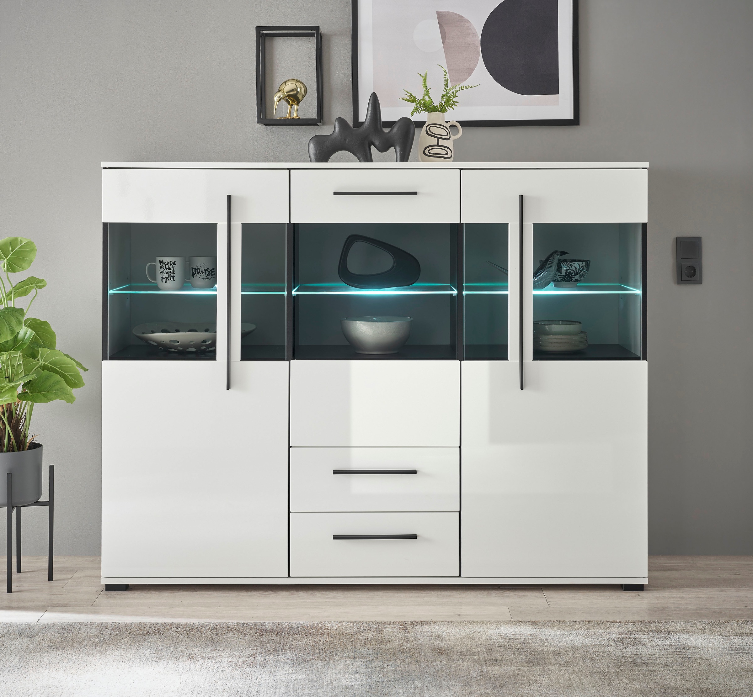 INOSIGN Highboard »Cantara, moderner Schrank, Vitrine in Eiche Dekor oder w günstig online kaufen
