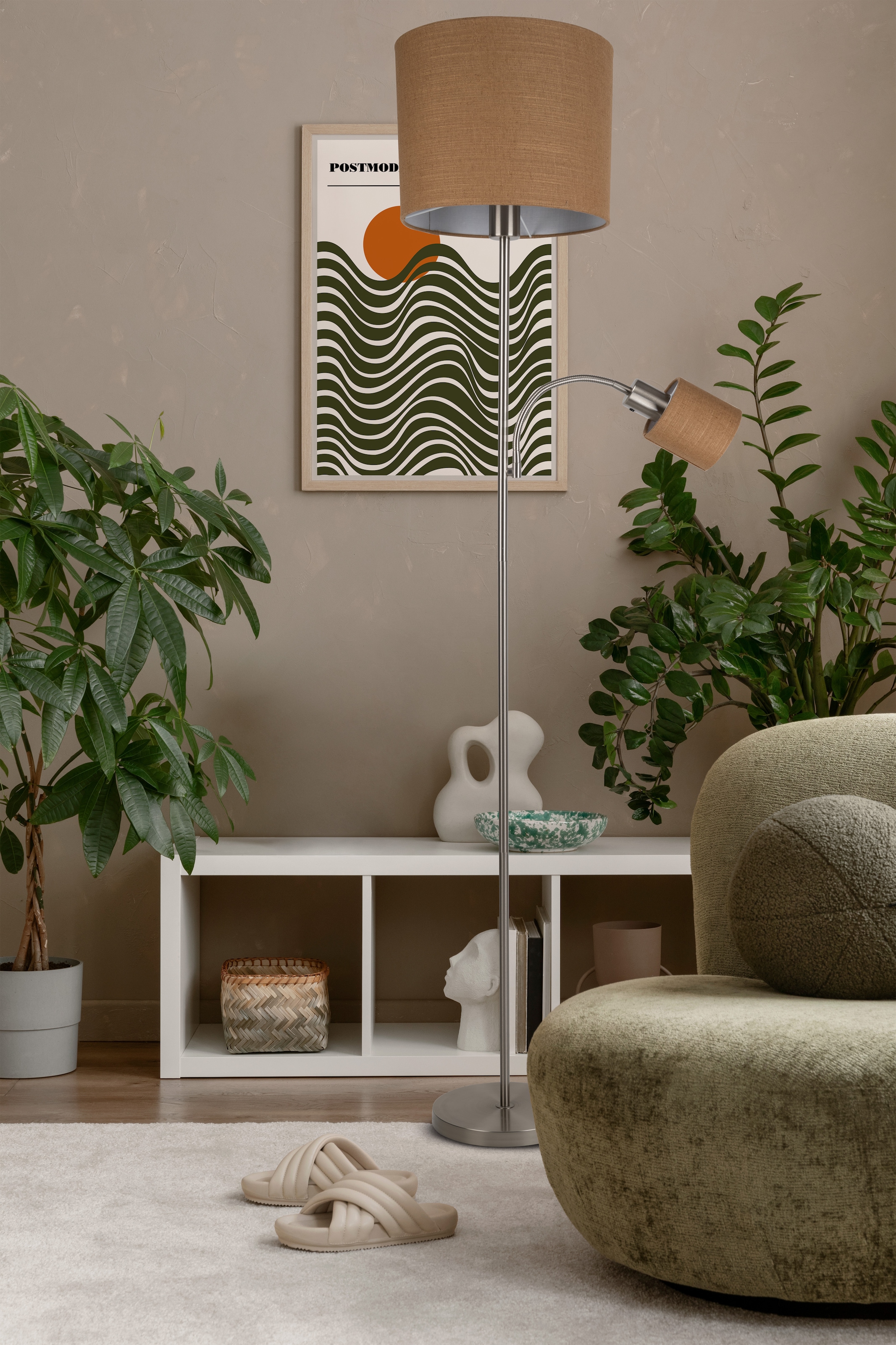 näve Stehlampe »Filomena« E14 | E27 1 Stk. Schirm braun, inkl. Lesearm, inkl. Druckschalter, H: 165cm