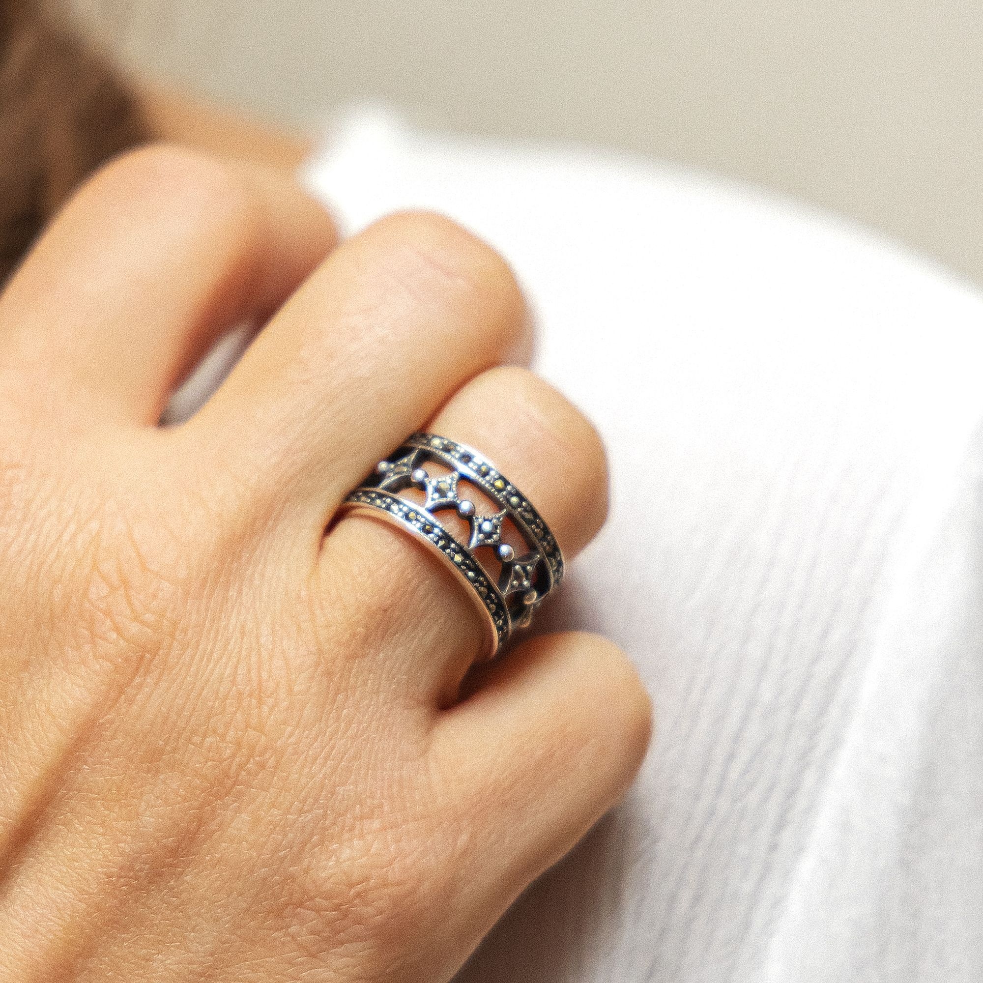 Zeeme Fingerring »Silber 925 oxidiert mit 40x Markasit«