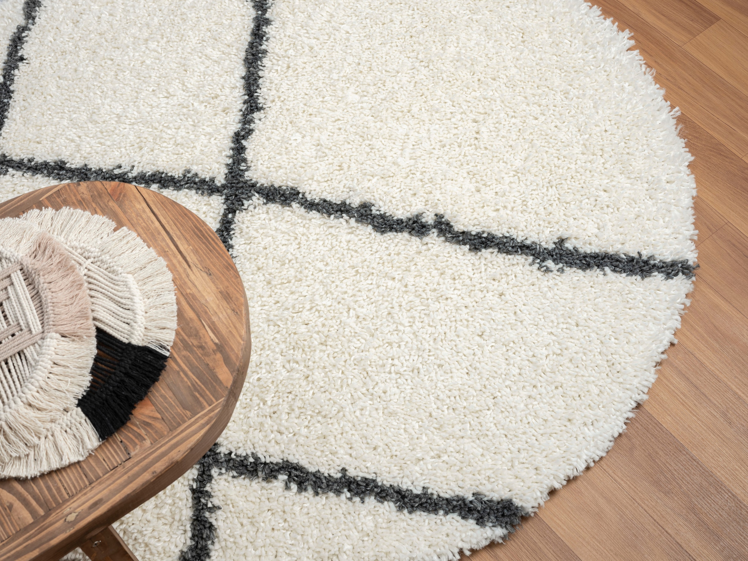 Myflair Möbel & Accessoires Hochflor-Teppich »My Shaggy Raute«, rund, 37 mm Höhe, Shaggy, Scandi Rauten Design, leicht glänzend, extra flauschig