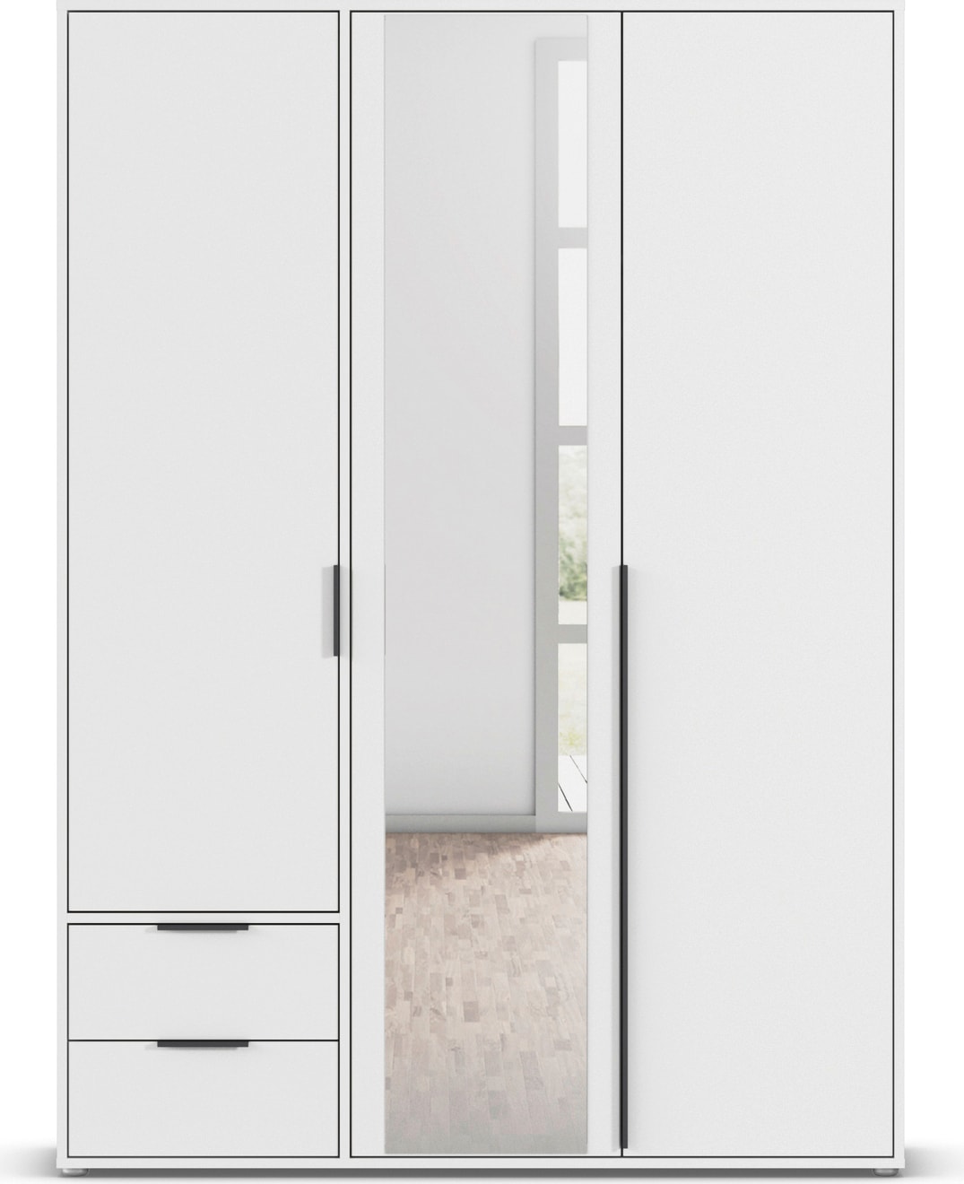 rauch Drehtürenschrank »Kleiderschrank Schrank Garderobe Wäscheschrank NAGATA mit Spiegel«, (in 3 verschiedenen Ausstattungen BASIC/CLASSIC/PREMIUM), und Schubladen sowie Stangengriffen TOPSELLER MADE IN GERMANY