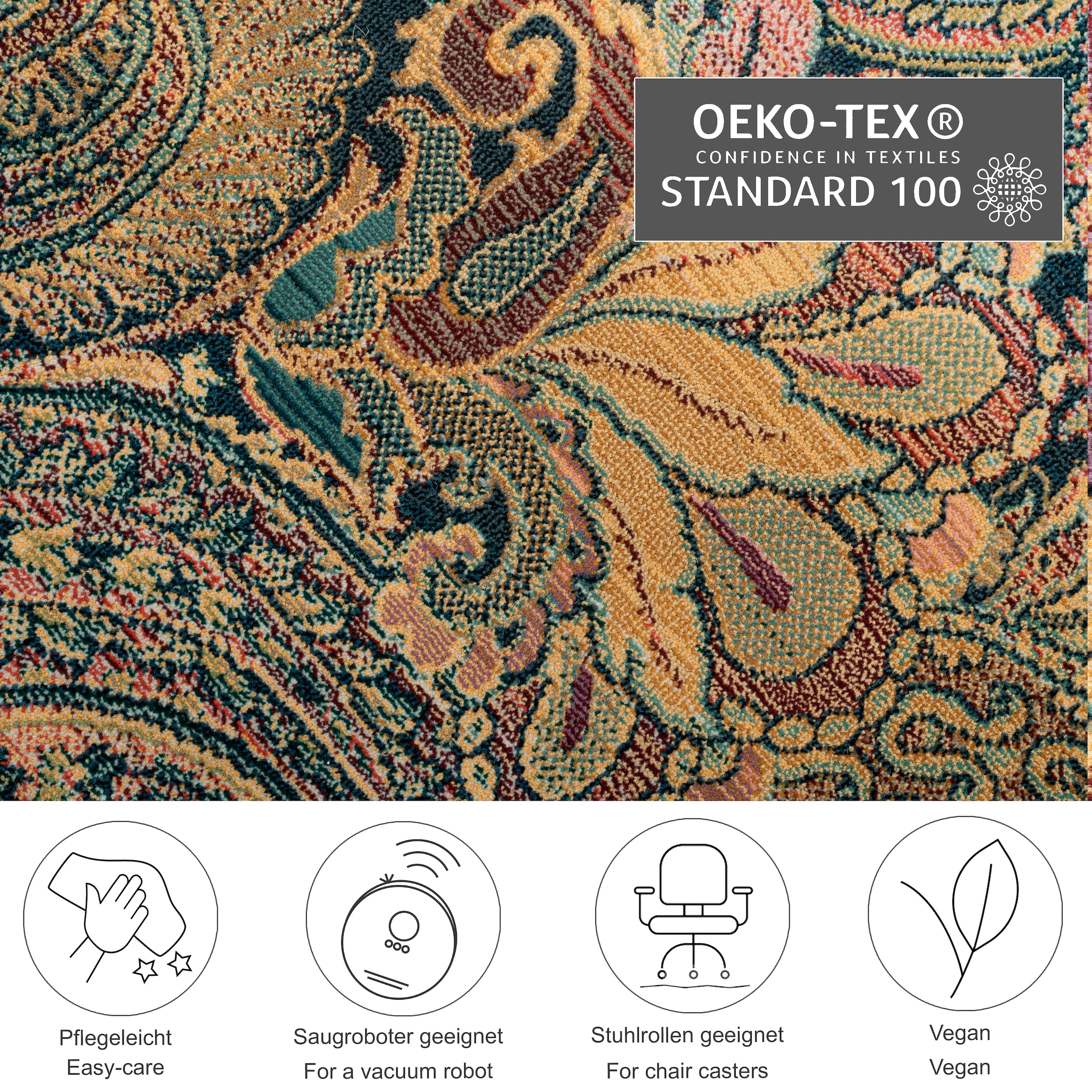 THEKO Teppich »Gabiro 739«, rund, 10 mm Höhe, Kurzflor, Ornamente, ideal im Wohnzimmer & Schlafzimmer