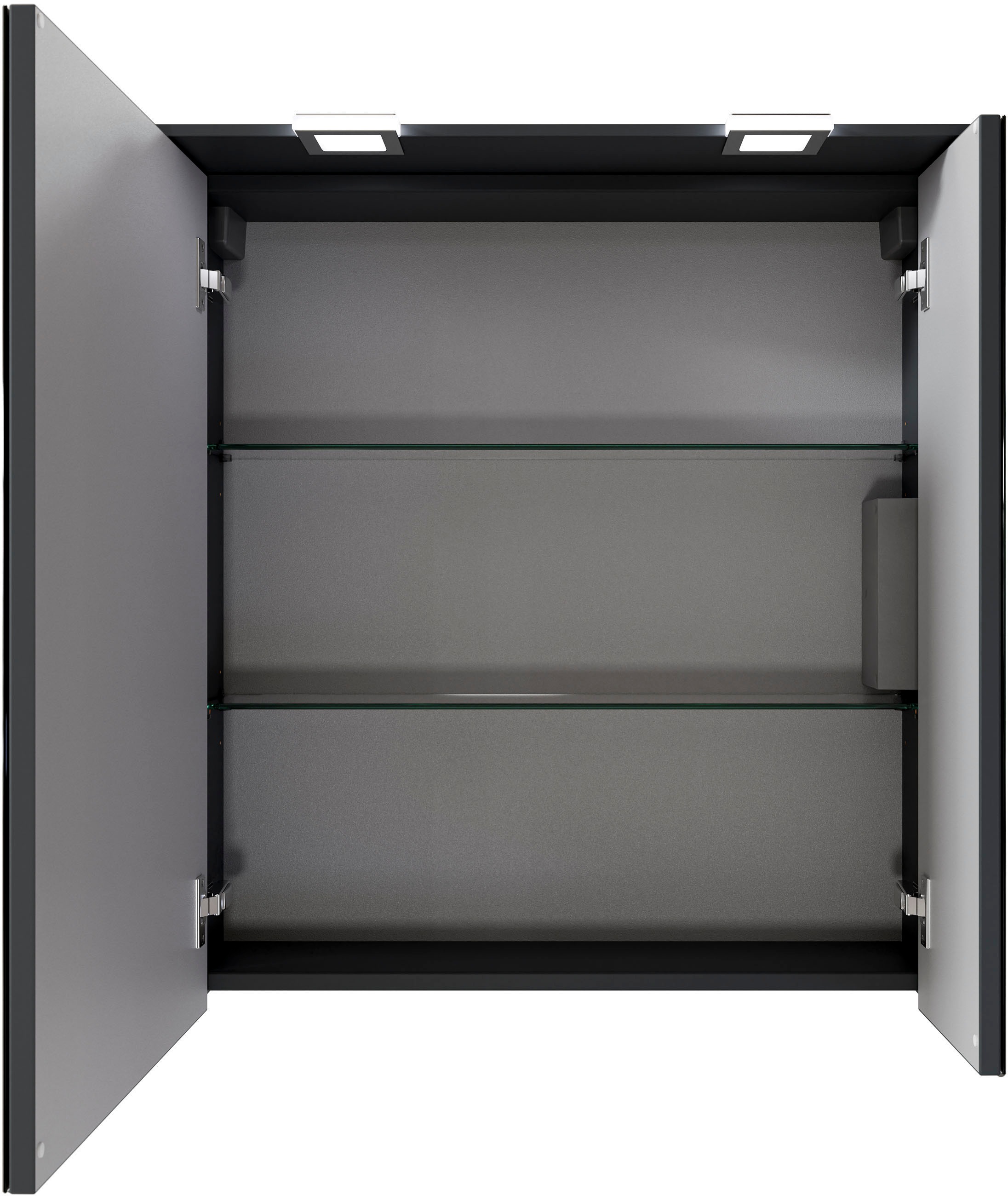 Saphir Badmöbel-Set »Serie 6025 2-teilig Mineralmarmor-Waschtisch mit LED-Spiegelschrank«, (2 St.), Waschplatz 67 cm breit, 2 Schubladen, 2 Spiegel-Türen, inkl Türdämpfer