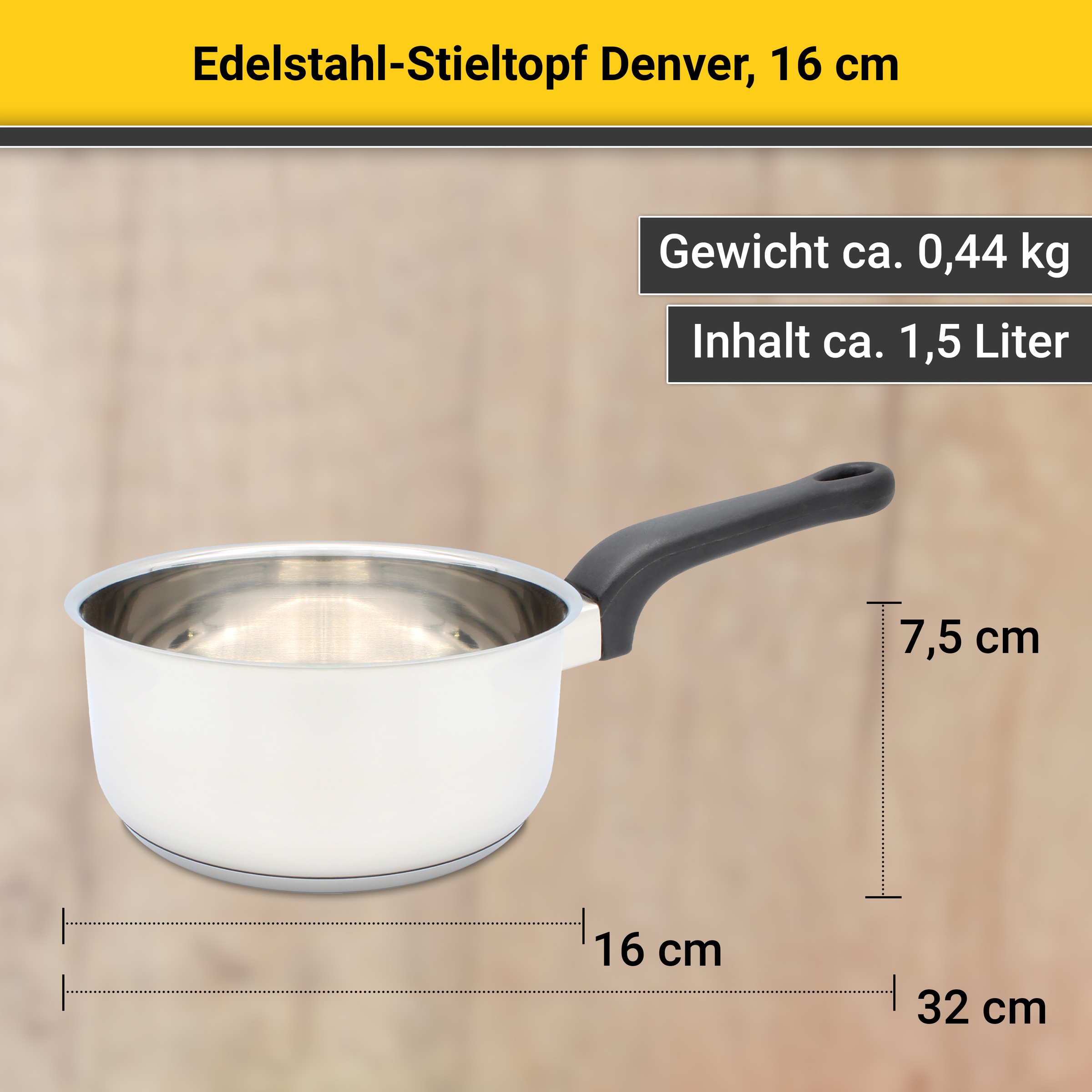 Krüger Kasserolle »Denver«, Edelstahl, (1 tlg.), Ø 16 cm, Induktion