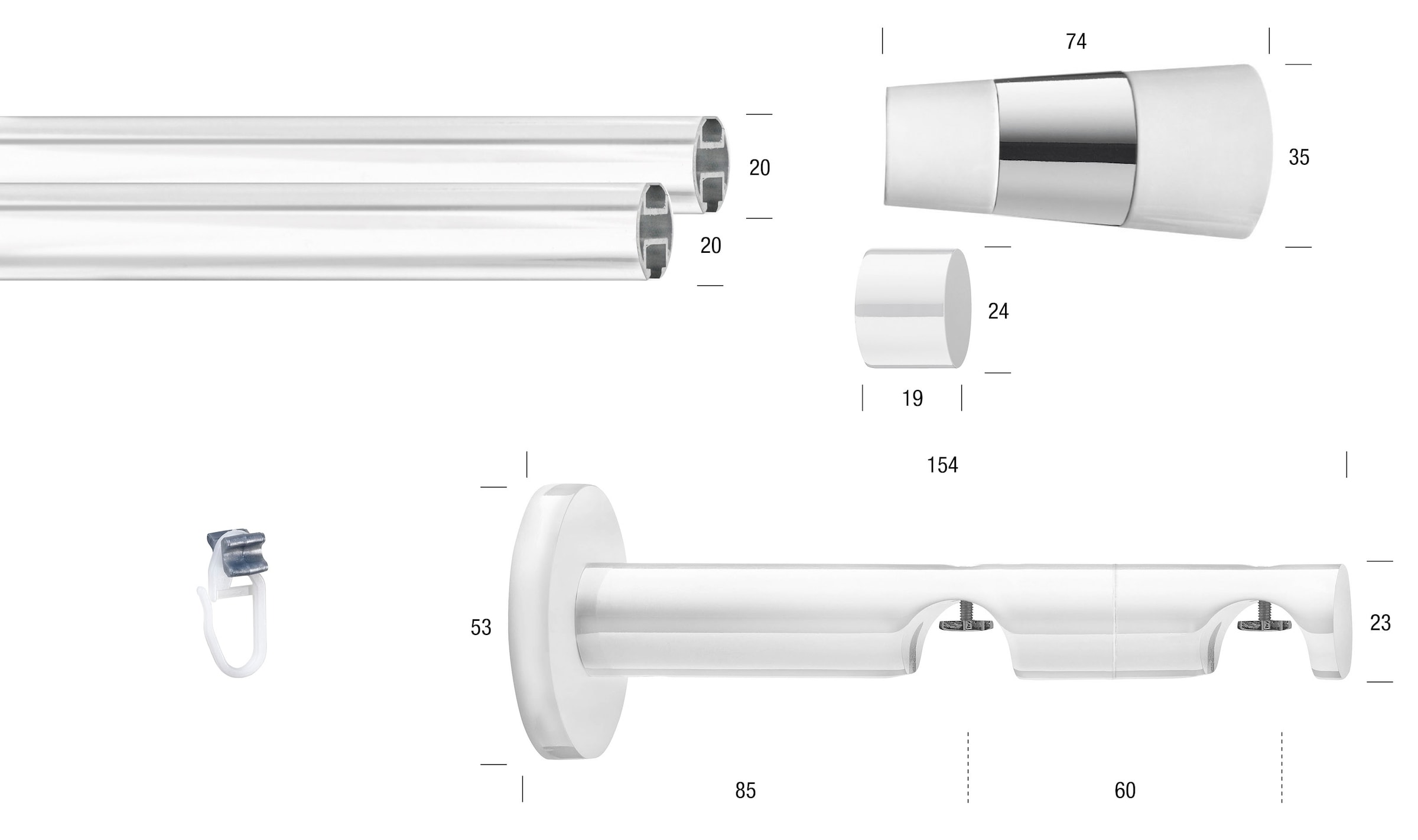 GARESA Gardinenstange »WHITE« Ø 20 mm 2 läufig-läufig Wunschmaßlänge Vorhan günstig online kaufen
