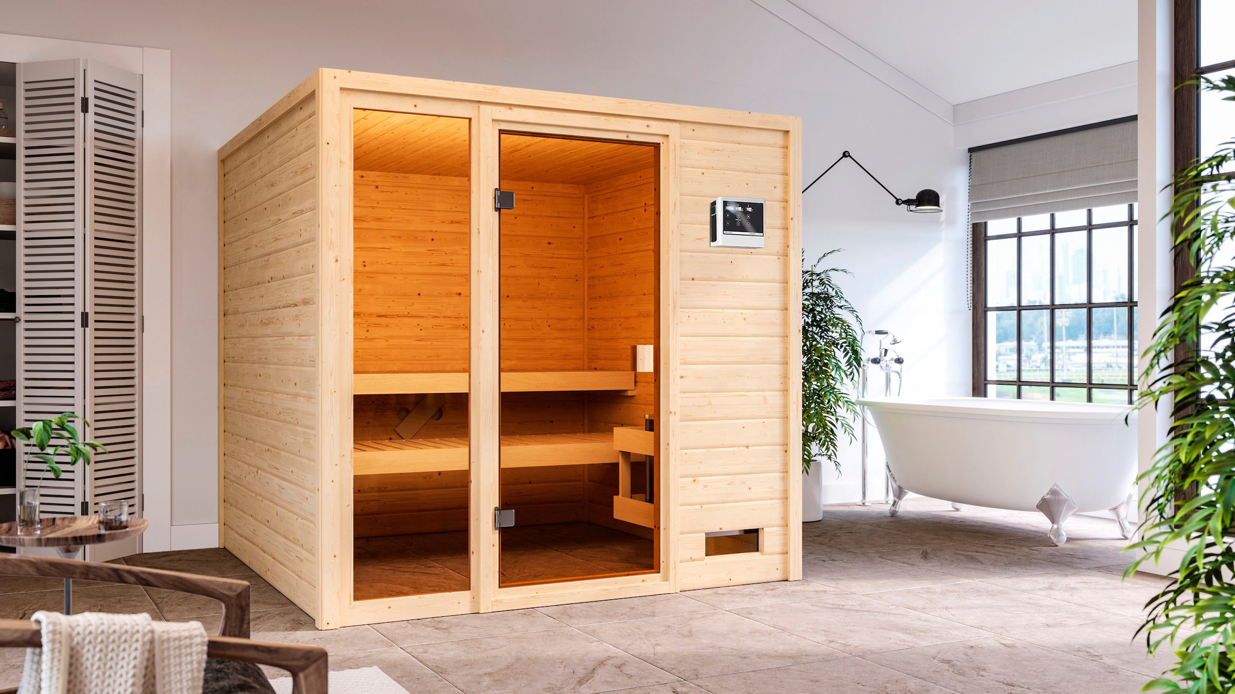 welltime Sauna »Jackie«, 9-kW-Ofen mit ext. Steuerung