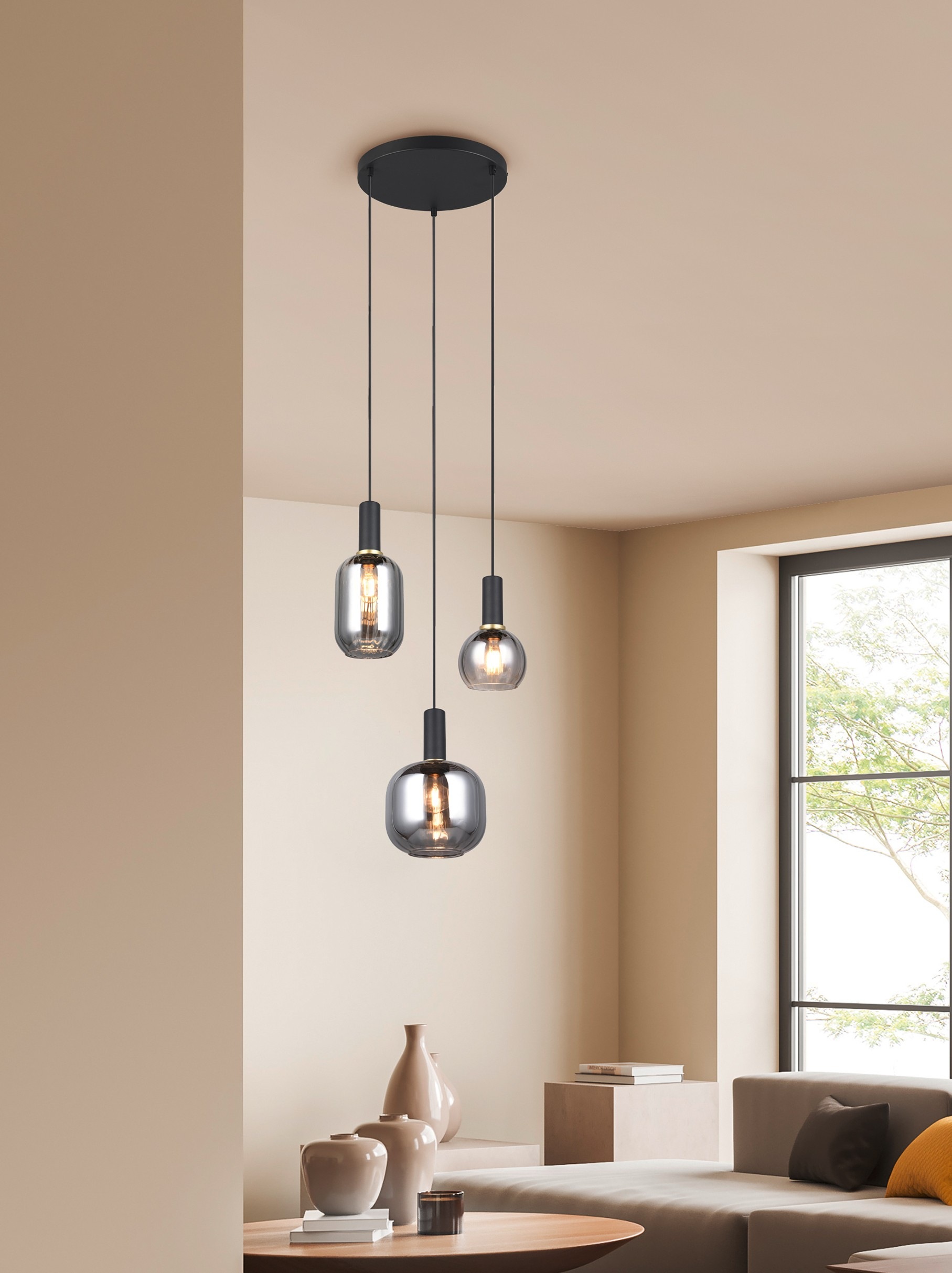 TRIO Leuchten Pendelleuchte »DIVA, E27 Hängelampe 3-flammig mit Glasschirm, exkl 3xE27 max 10W«, 3 flammig, Leuchtmittel E27 | Leuchtmittel wechselbar, höhenverstellbar bis max 150cm Hängeleuchte Ø 30 cm Wohnzimmer Küche