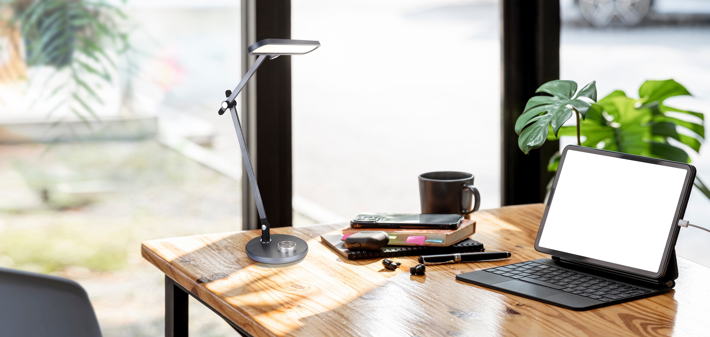 GLOBO LIGHTING LED Tischleuchte »BERLETTA«, Leuchtmittel LED-Modul | LED fest integriert, Tischlampe/Arbeitszimmer/Bürotischleuchte/grau/beweglich