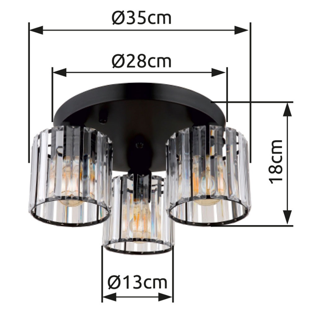 GLOBO LIGHTING Deckenleuchte »JORDANA« E27 1 Stk. Deckenlampe schwarz Acrylkristalle DM 35cm Wohnzimmer