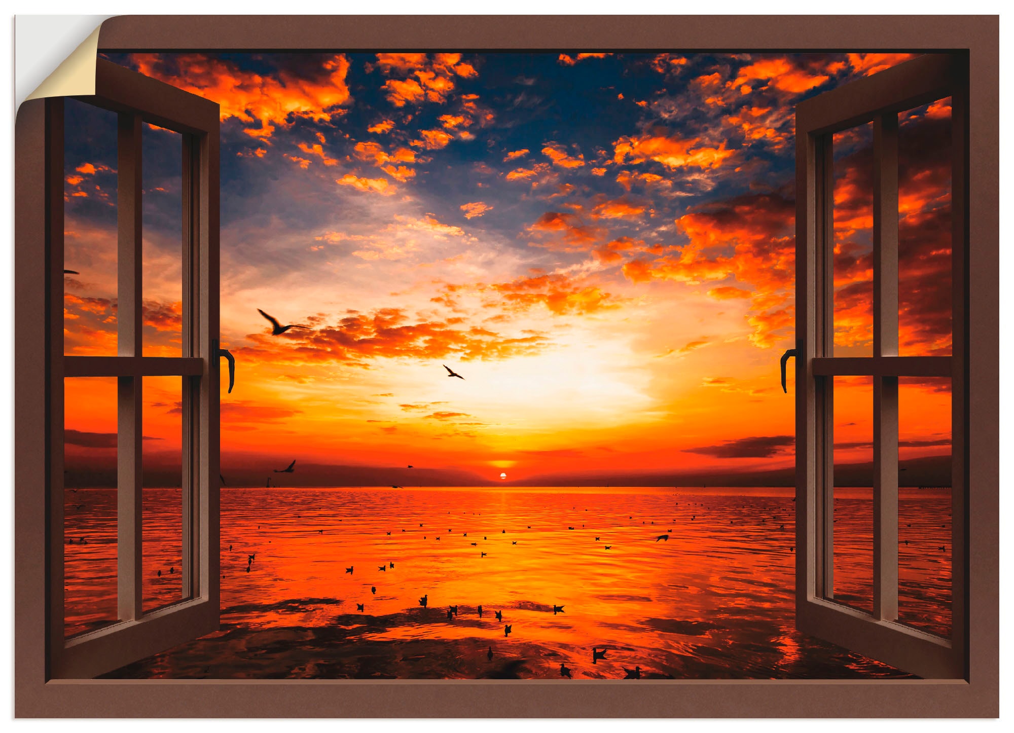 Artland Wandbild »Fensterblick Sonnenuntergang am Strand«, Fensterblick, (1 günstig online kaufen