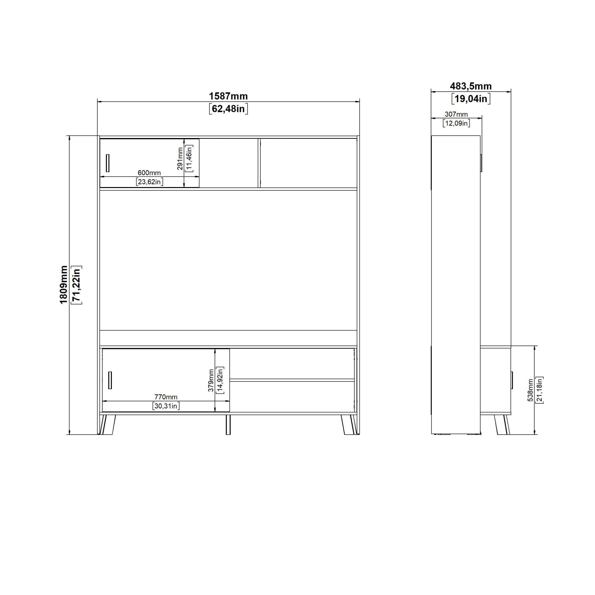 andas TV-Schrank »Ikast TV-Möbel, TV-Wand, Wohnwand, TV-Regal, TV-Element«, 2 Schiebetüren, Breite 159 cm, Höhe 181 cm