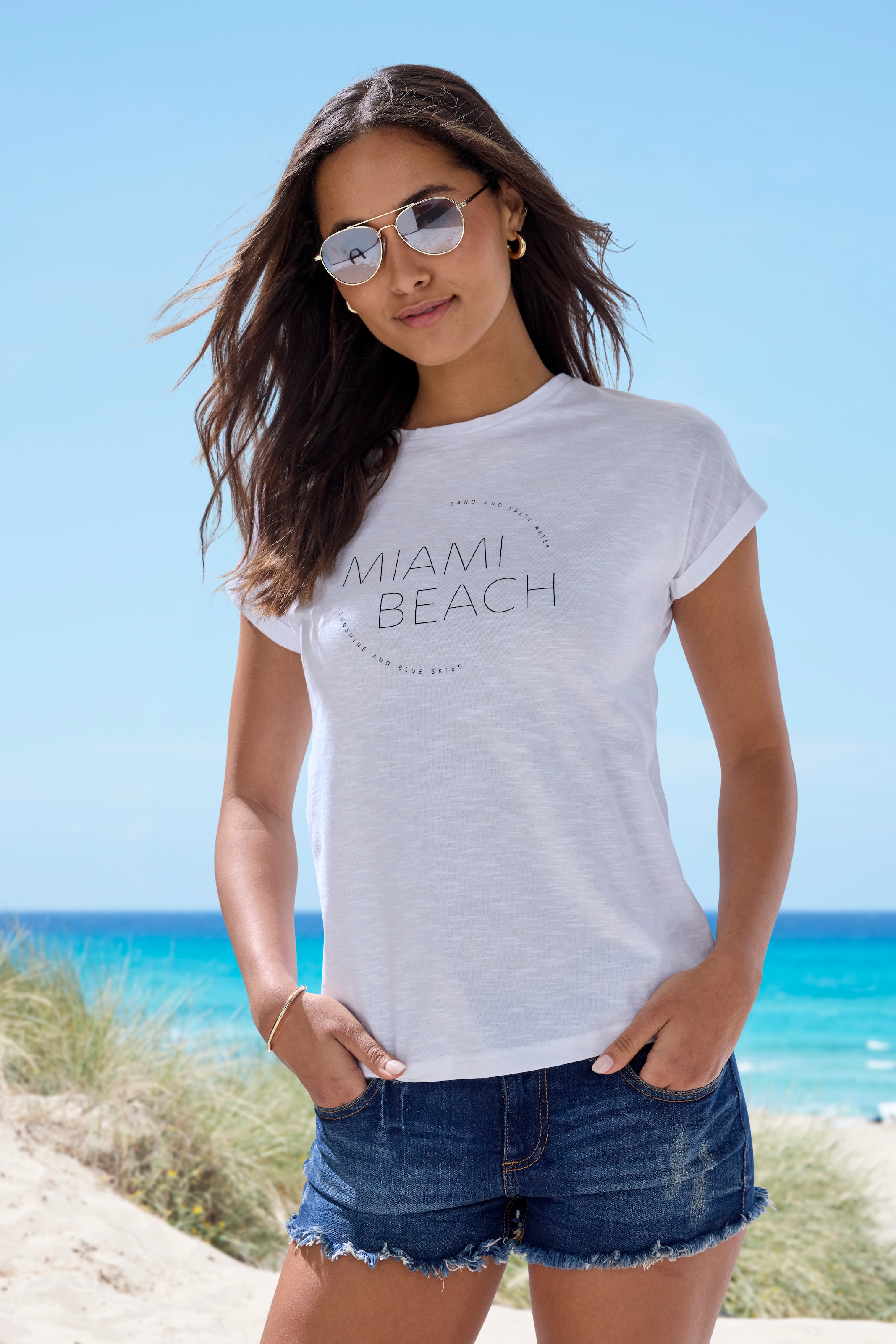 Vivance T-Shirt »mit modischem Frontprint«, (2er-Pack), aus weicher Baumwoll-Qualität