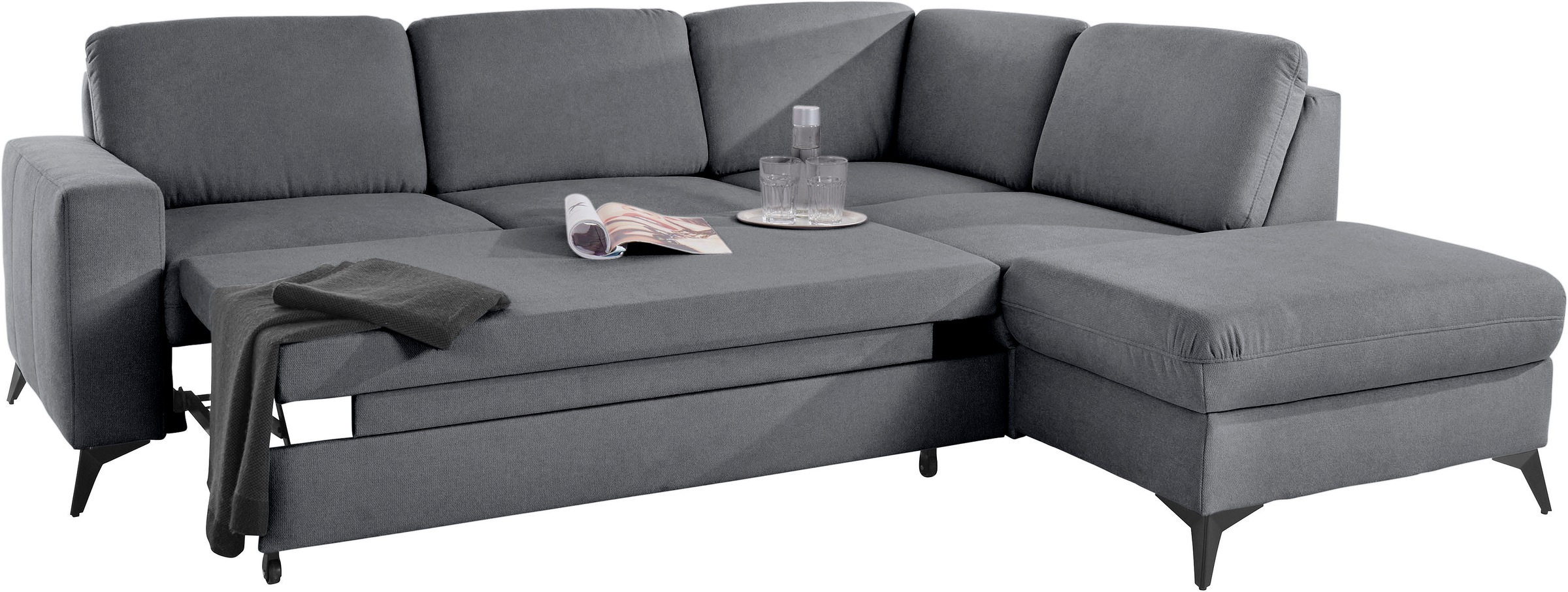 Places of Style Ecksofa »Lolland L-Form«, Wahlweise mit Bettfunktion und Stauraum, auch mit abwischbarem Bezug