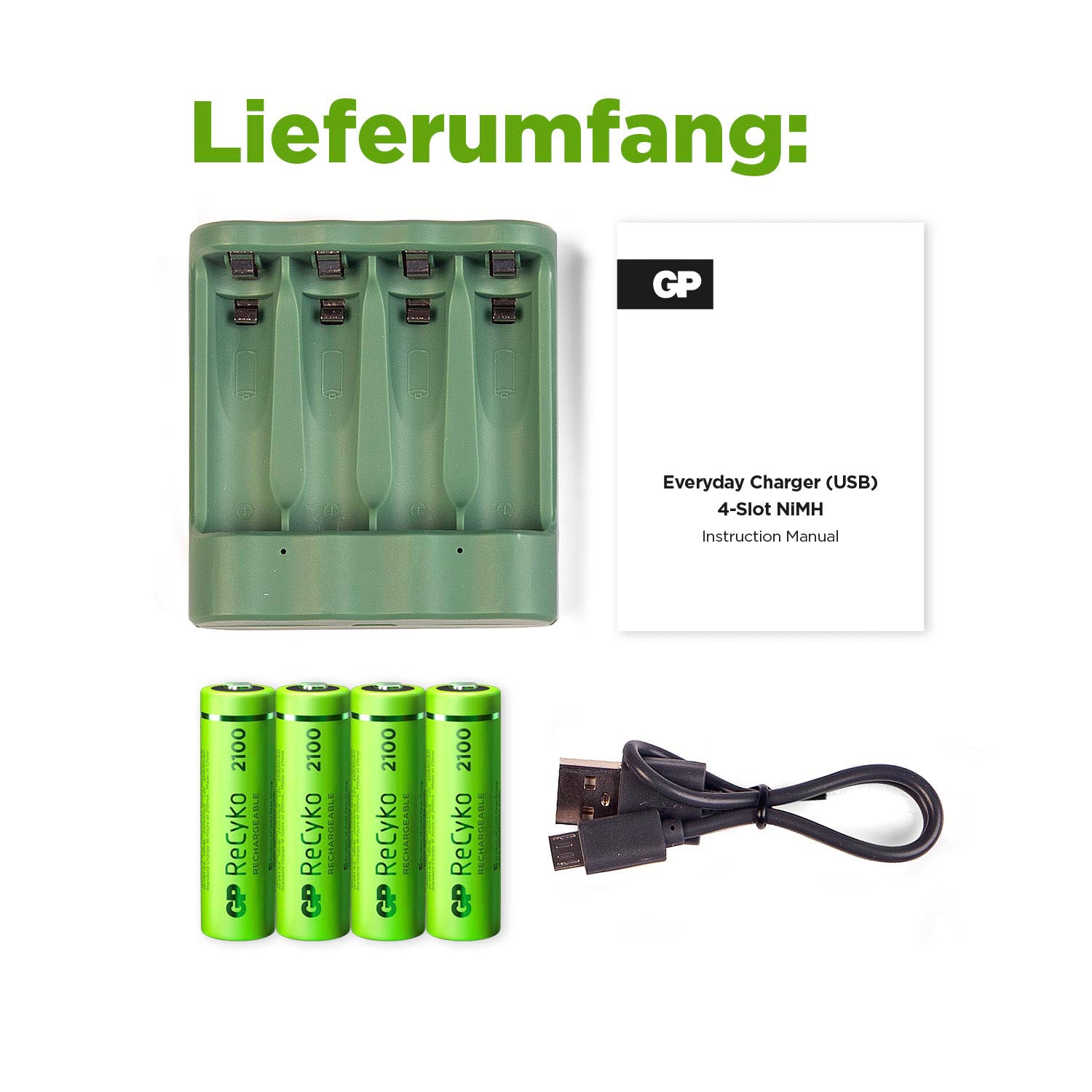 GP Batteries Akku-Ladestation »USB-Akkuladegerät mAh« je B421 inkl. Akkus 4x AA ReCyko 2100 kaufen online