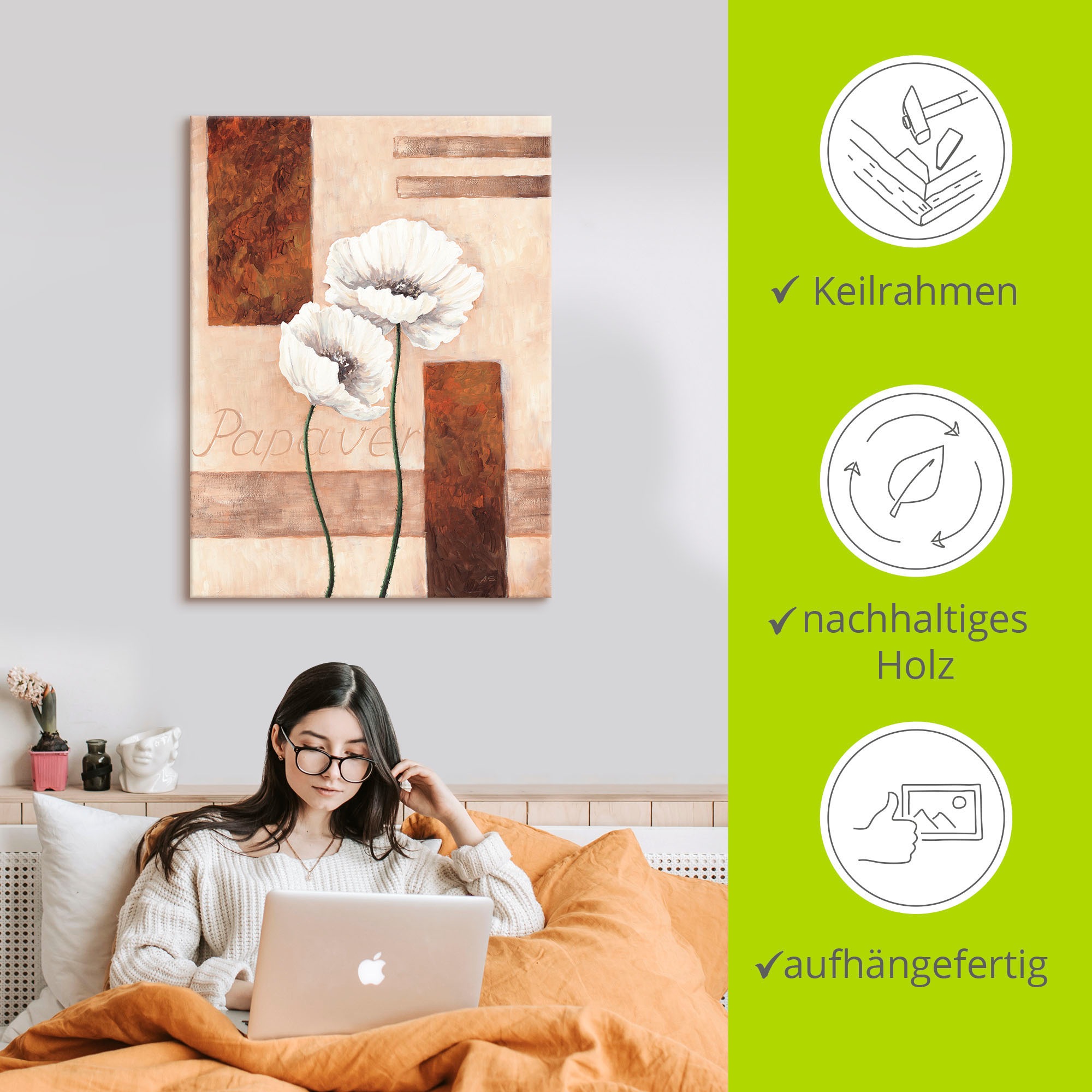 Artland Leinwandbild »Papaver - Mohnblumen« Blumenbilder 1 Stk. tlg. auf Holzrahmen gespannt