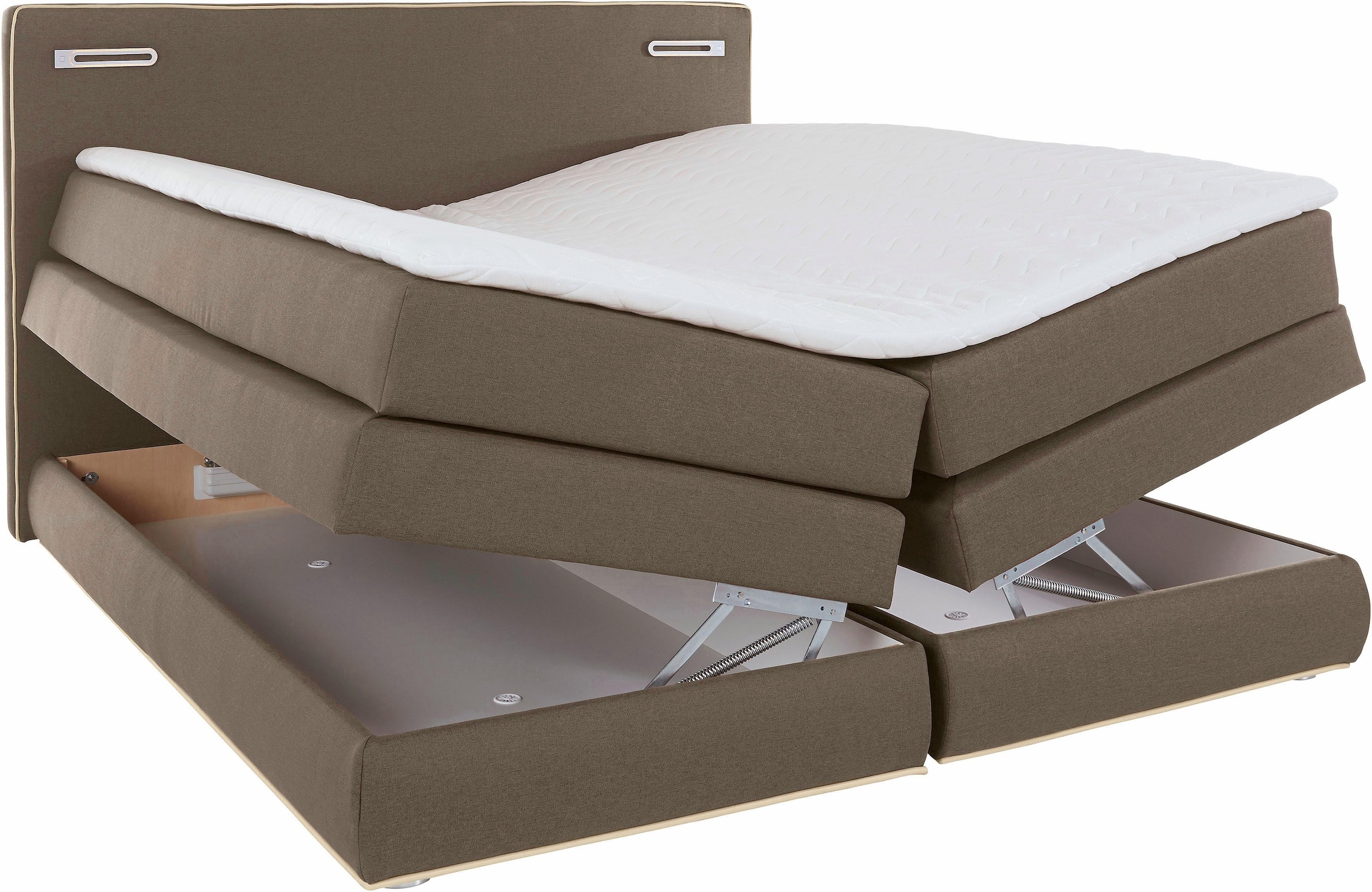 COLLECTION AB Boxspringbett »Ninoni«, inkl. Bettkasten, Topper und wahlweise mit LED-Beleuchtung, Liegefläche 180 x 200 cm