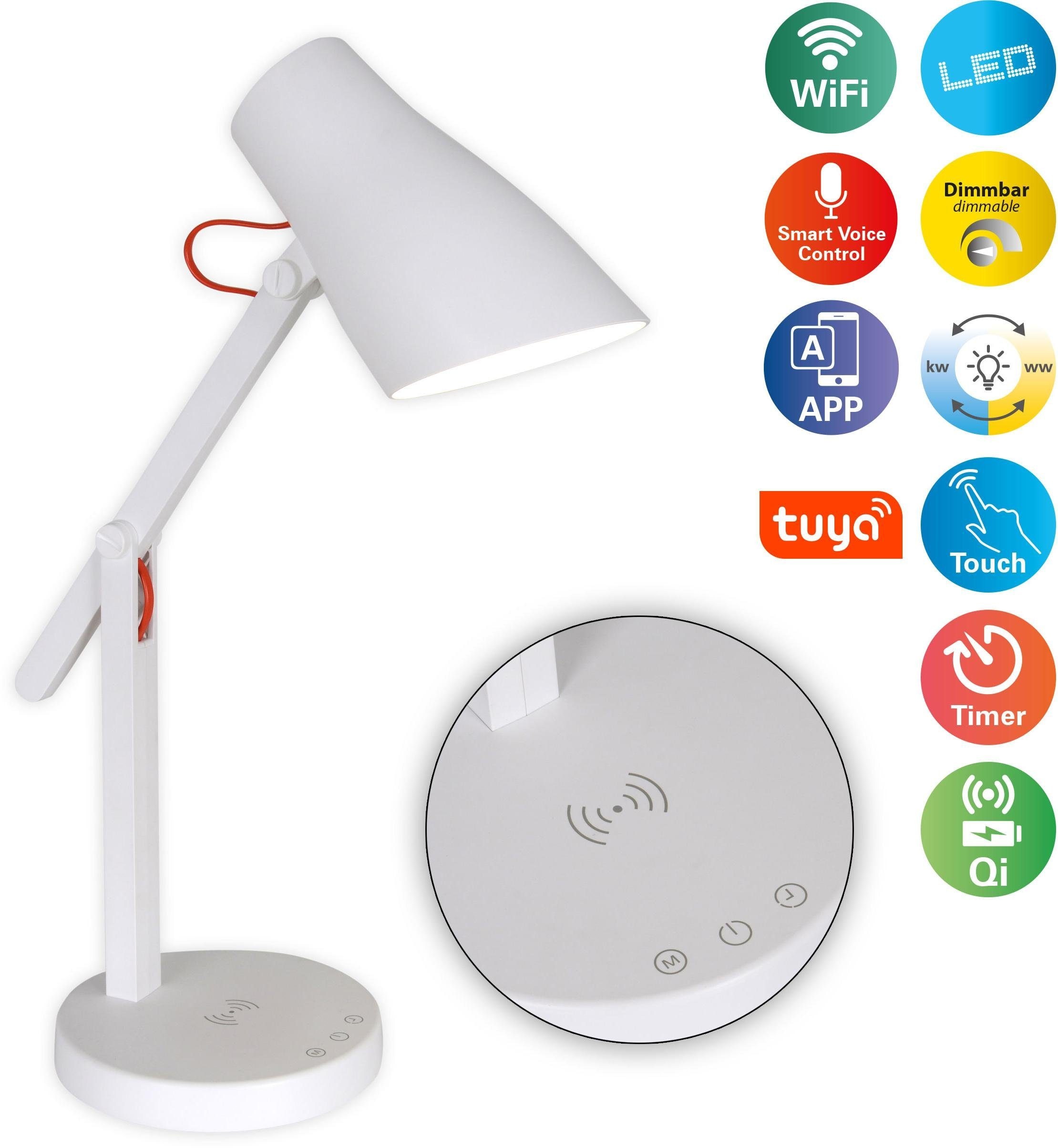 näve LED Tischleuchte »Clever«, 1 flammig, Leuchtmittel LED-Board | LED fest integriert, dimmbar, CCT, touch, Timer, Ladestation, App, WiFi, Sprachsteuerung