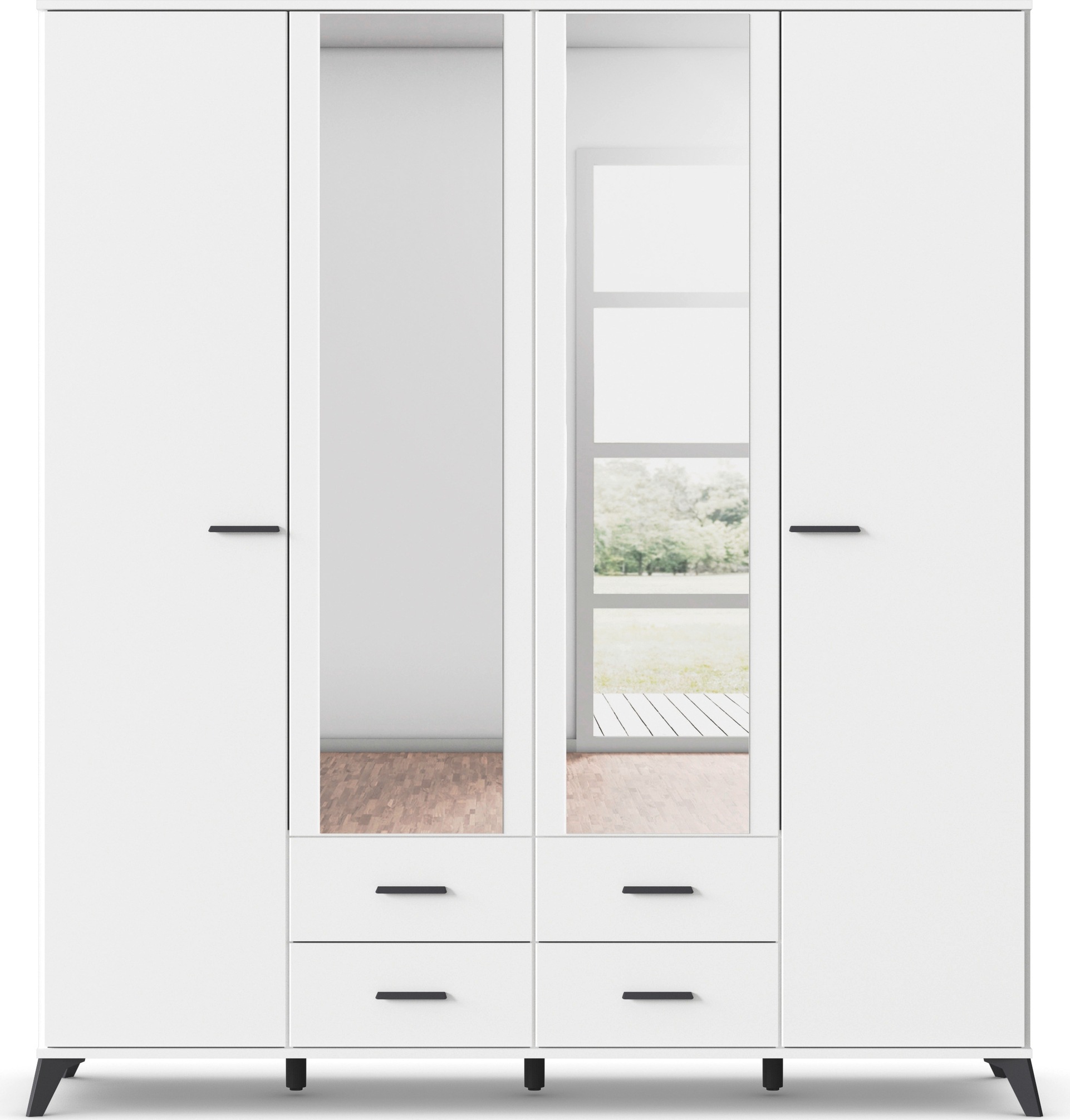 rauch Drehtürenschrank "Lucena" mit schräg ausgestellten Füßen im Monochrom günstig online kaufen