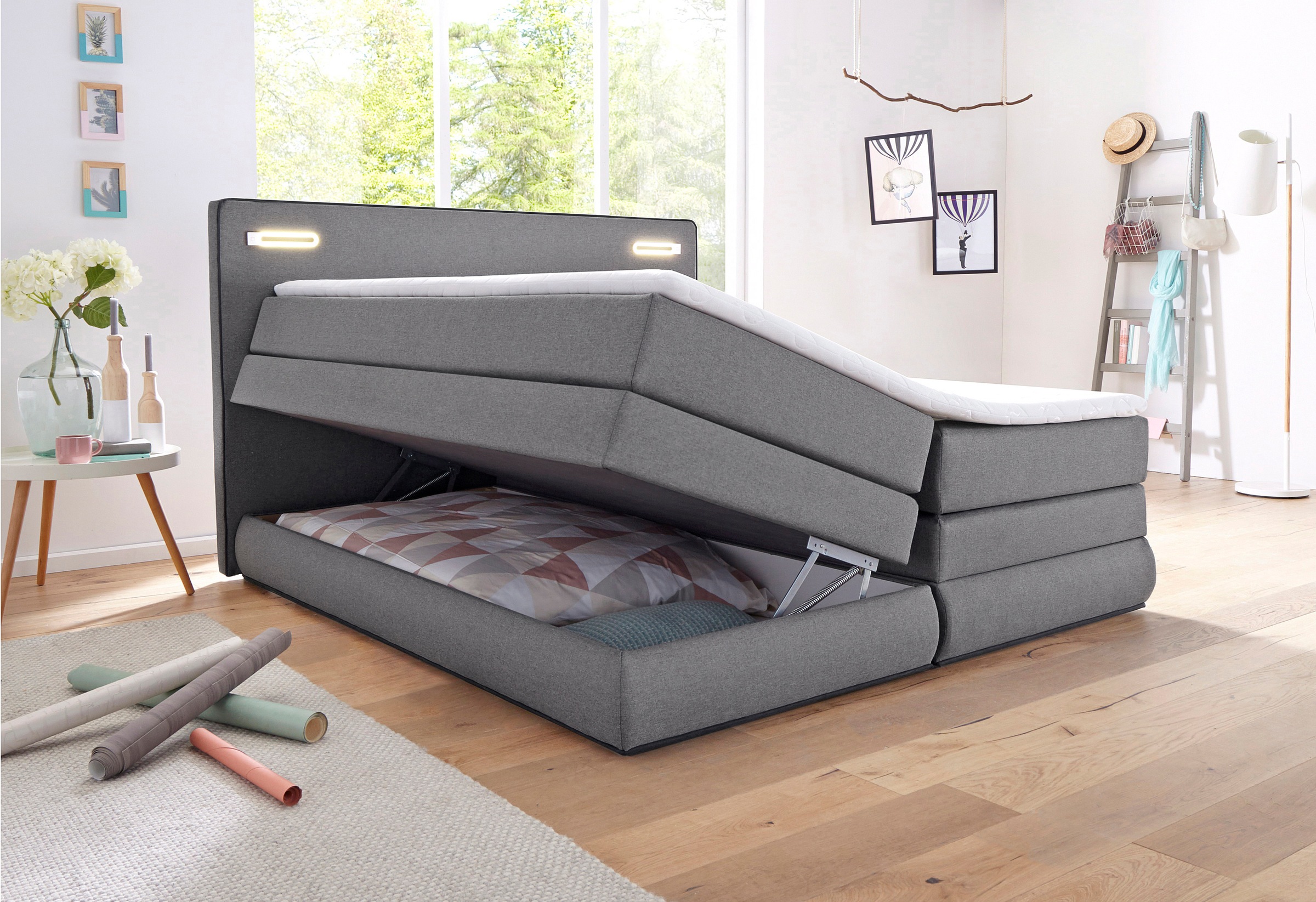 COLLECTION AB Boxspringbett »Ninoni mit Kaltschaummatratze«, inkl. Bettkasten, Topper und wahlweise mit LED-Beleuchtung