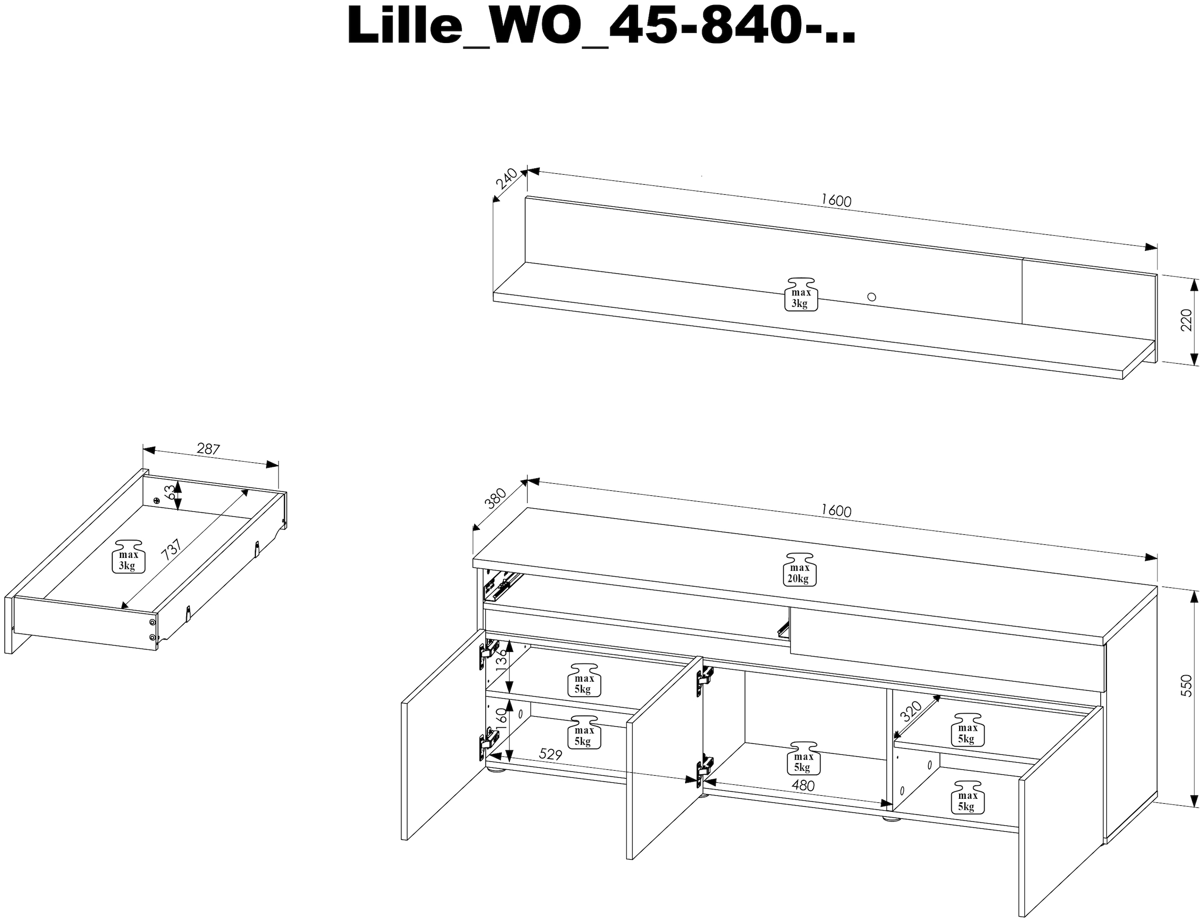 HBZ Lowboard »Lille TV bis zu 65 Zoll geeignet, inkl. LED BxHxT 160x137x38 cm«, (1 St.), mit LED-Beleuchtung, TV Möbel bis 65 Zoll geeignet in Eiche Artisan NB