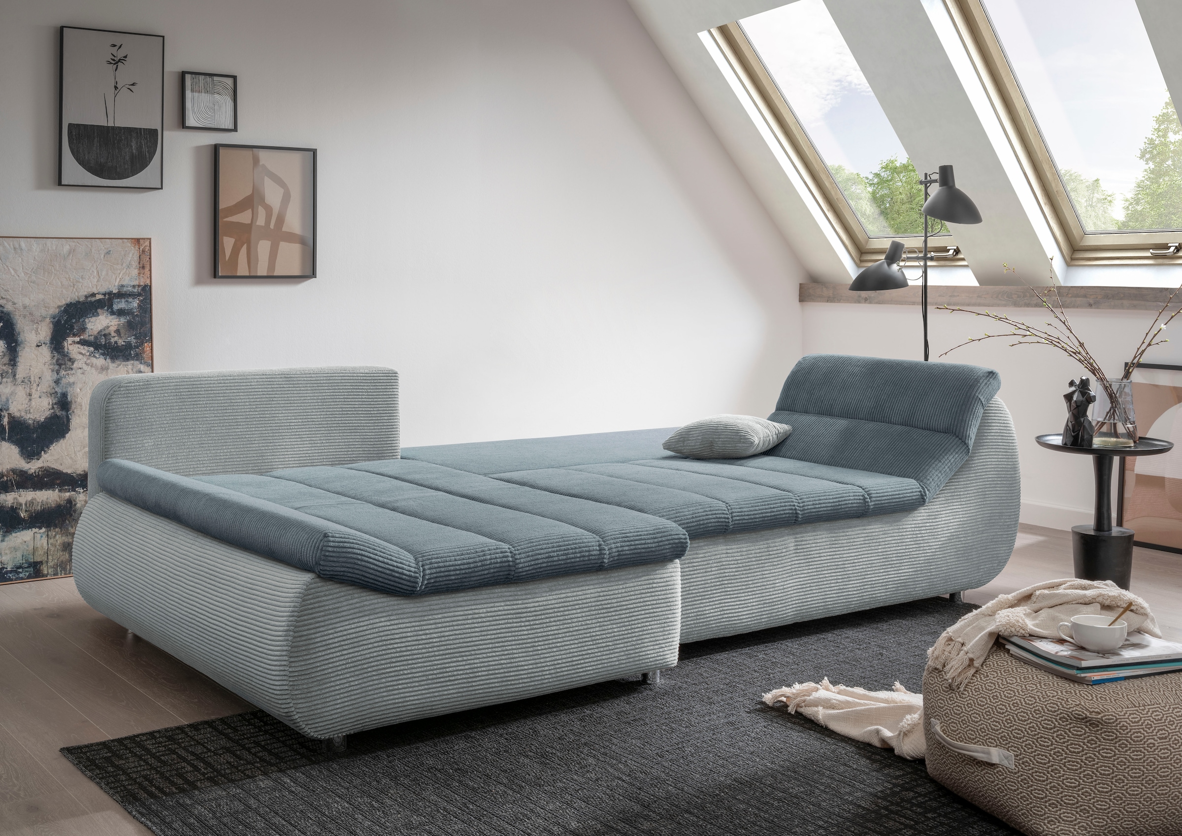 INOSIGN Ecksofa »Imola elegant und bequem, aktuelle Steppung im Sitz, L-Form«, wahlweise mit Bettfunktion