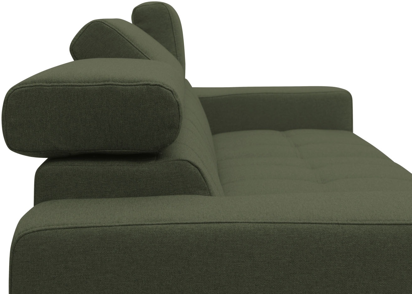 DOMO collection Ecksofa »Trento L-Form, mit Kufenfuß oder Einzelfuß«, wahlweise mit Kopfteilverstellung, Recamiere links/rechts bestellbar