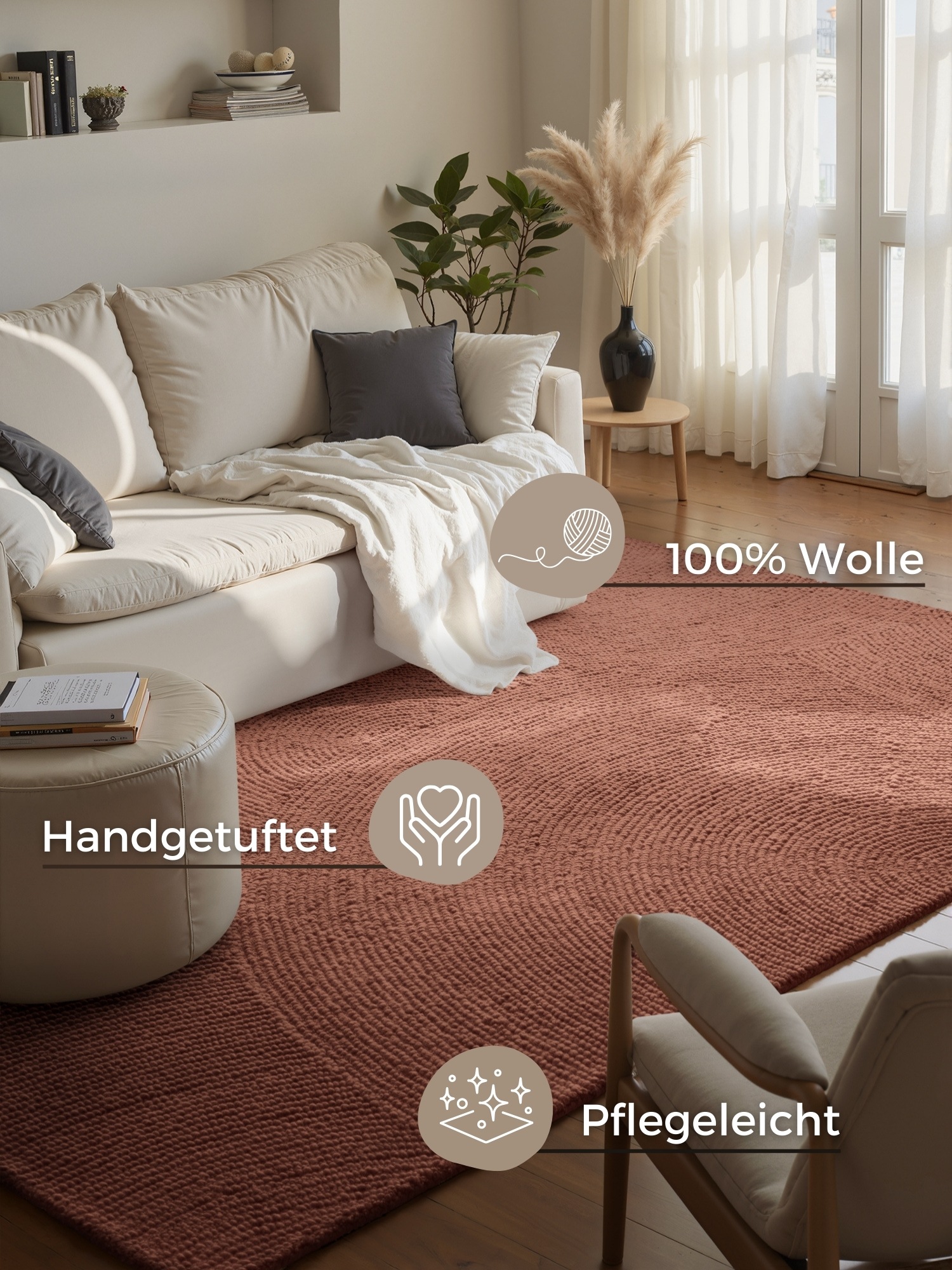 HANSE Home Wollteppich »Calmio , auch als Läufer und in rund« rechteckig 18 mm Höhe Handgetuftet, Wolle, Natur, Wohnzimmer, Schlafzimmer, Skandi, Hygge