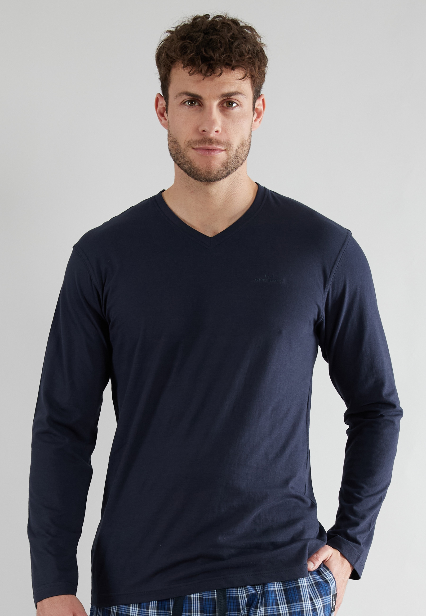 GÖTZBURG Pyjamaoberteil »New York« V-Ausschnitt, Langarm, unifarben, weich, bequem, Baumwolle navy XL XL Herren Longsleeve von Götzburg