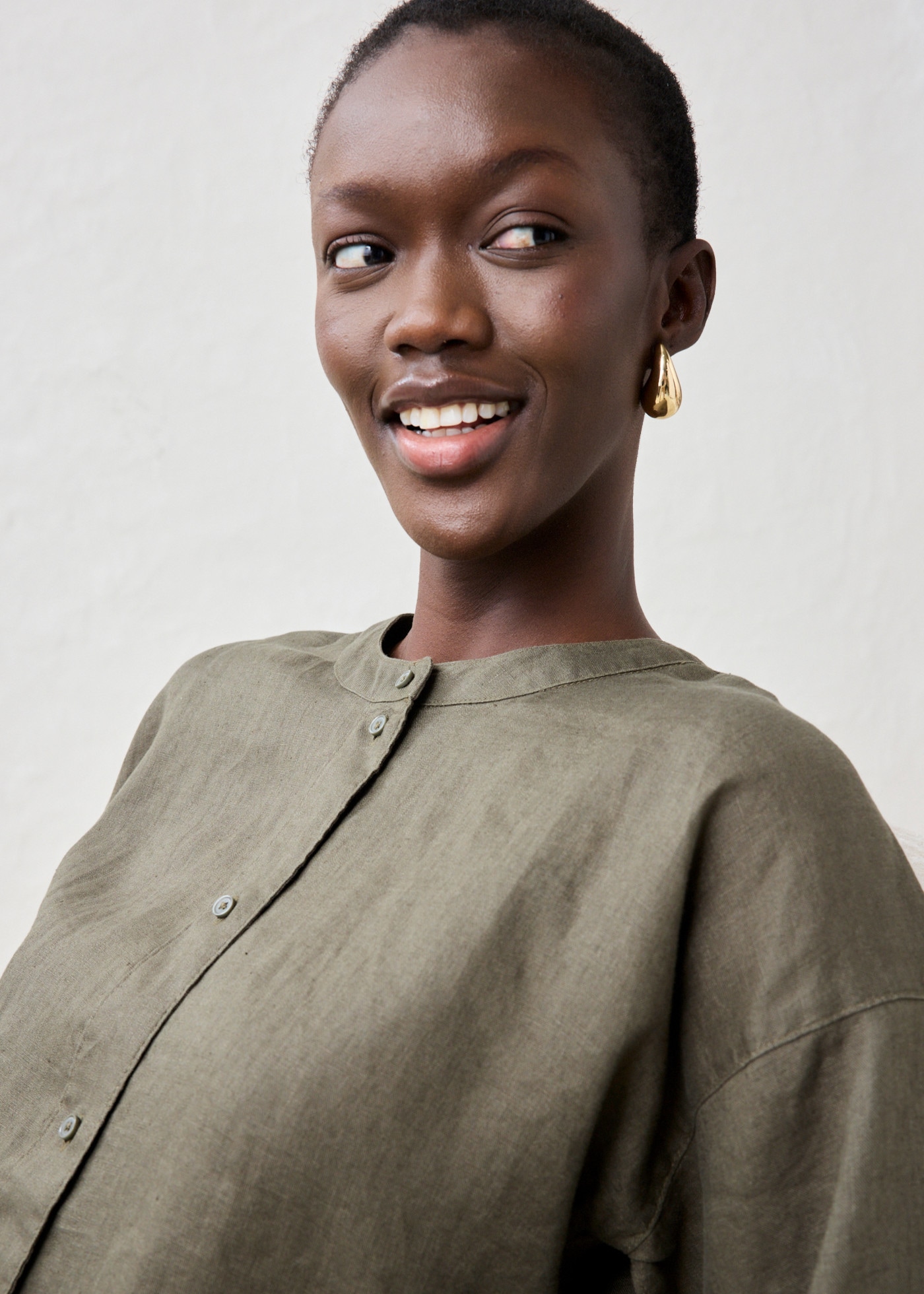 bonprix Shirtbluse Oversize-Passform, aus Leinen, strukturierte Oberfläche, 3/4-Ärmel