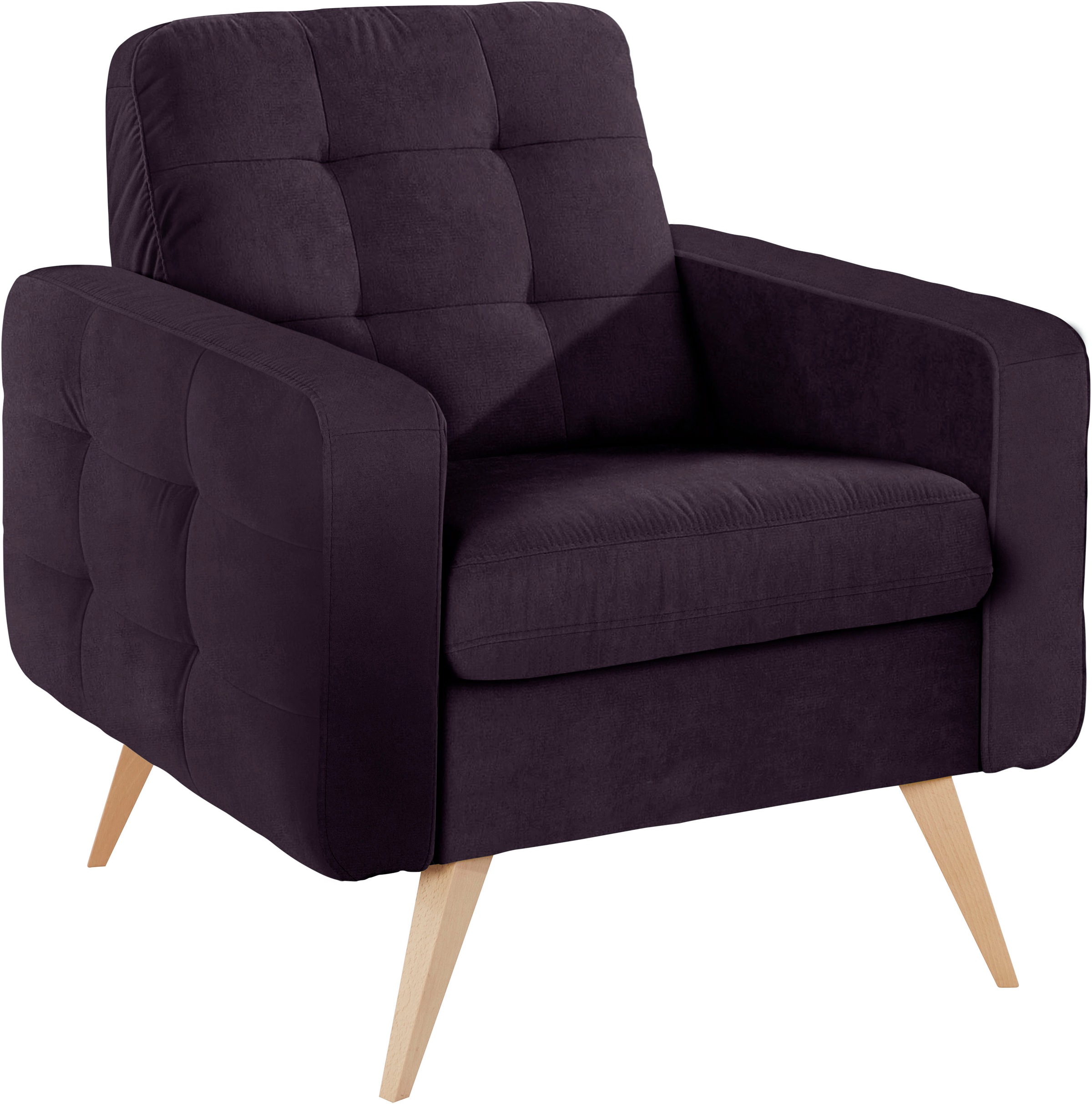 exxpo - sofa fashion Sessel »Nappa, Loungesessel, aktuelle Rückensteppung, bequem und modern«, hoher Holzfuß