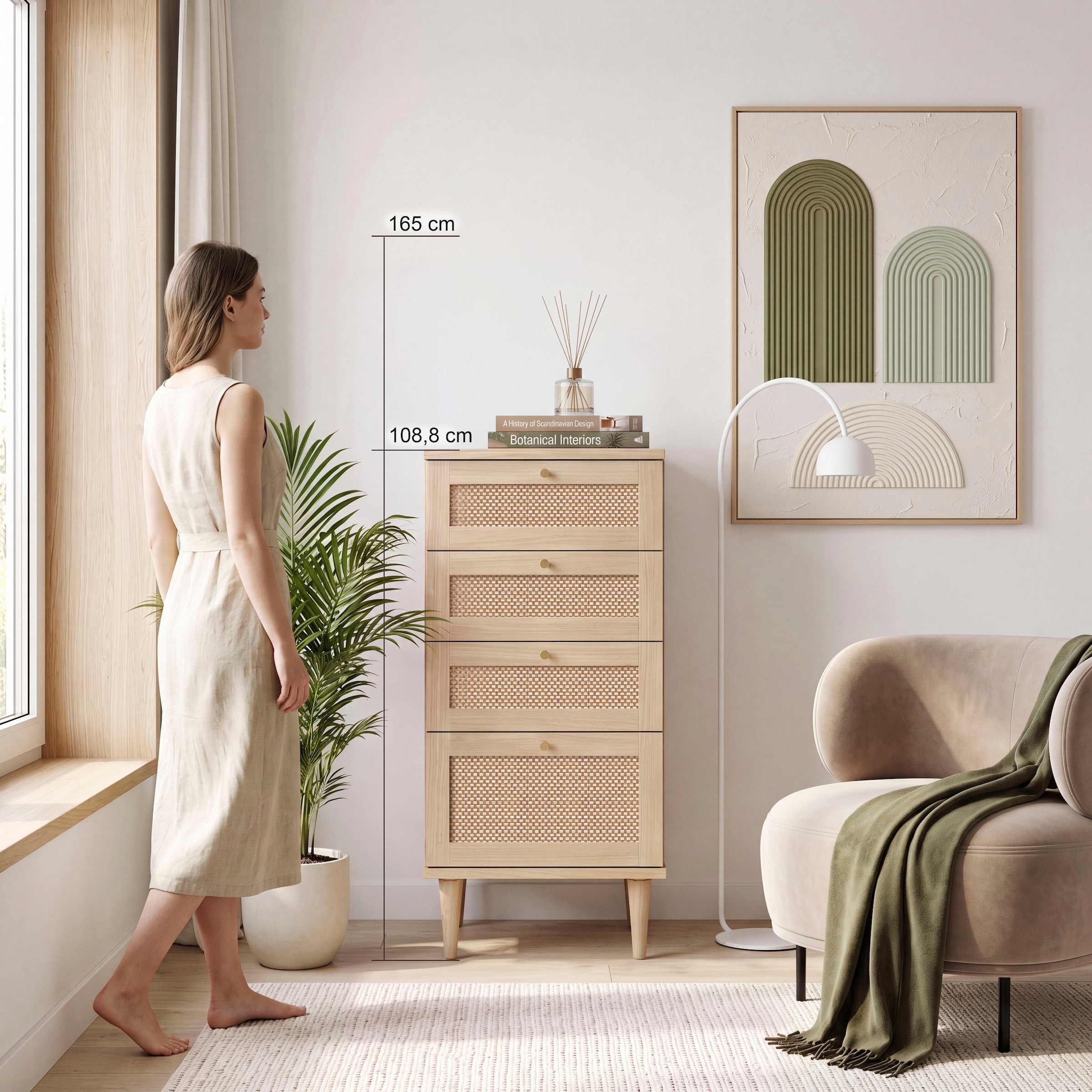 OTTO home Kommode »ELLIAN mit  Wiener Geflechtoptik, 4 Schubkästen« Holzfüße, Metallgriffe, Made in EU, viel Stauraum