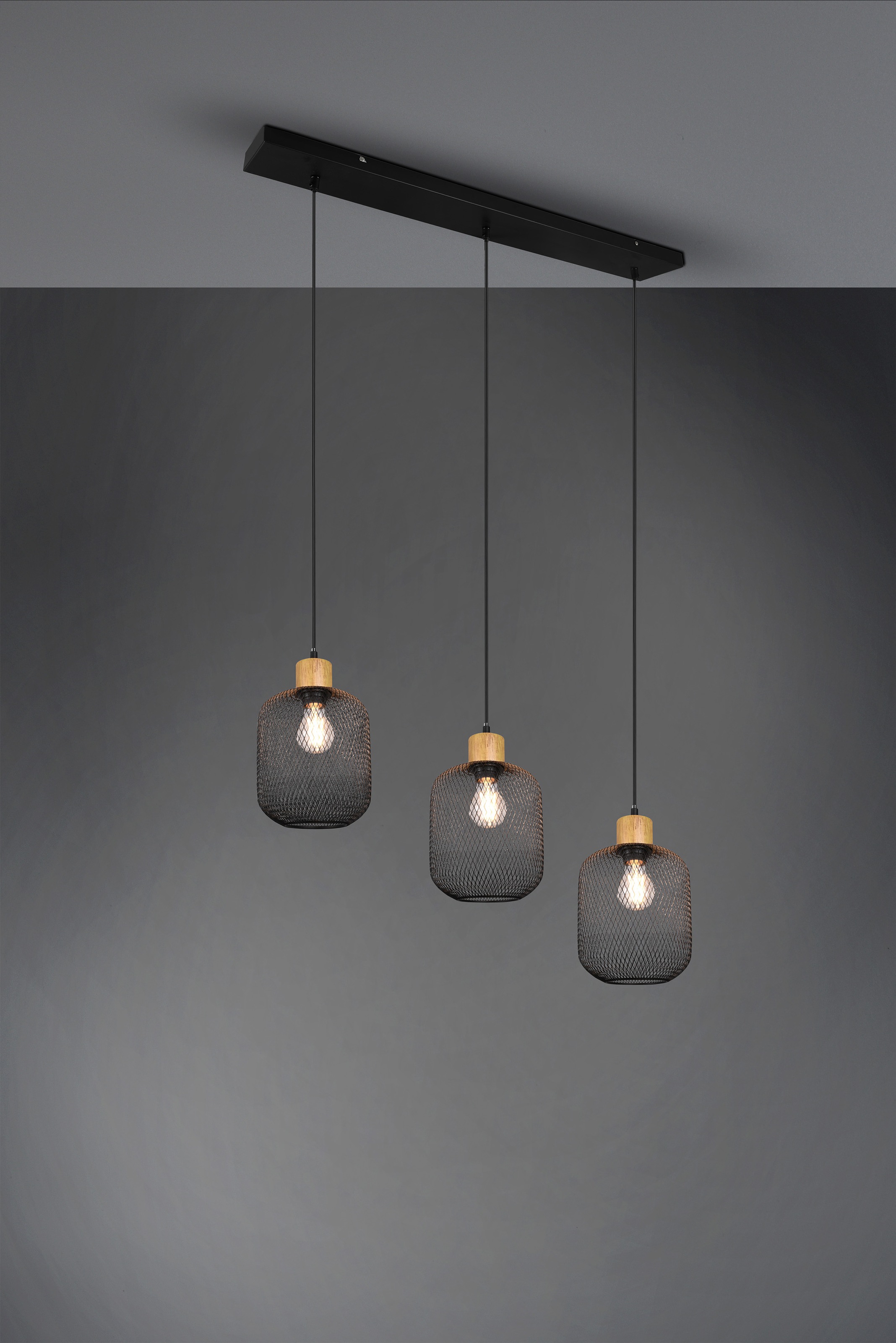 REALITY Leuchten Pendelleuchte »CALIMERO« E27 1 Stk. Holz-Deko, Leuchtmittel frei wählbar, Abhängung 150cm, Schirm Ã˜ 18cm