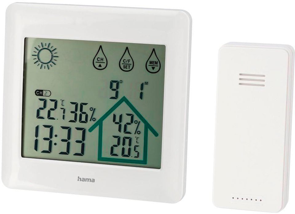 Hama Funkwetterstation »Funk-Wetterstation mit Außensensor, Wettervorhersage«,  Temperatur, Luftfeuchte, Uhrzeit, Datum jetzt im %Sale