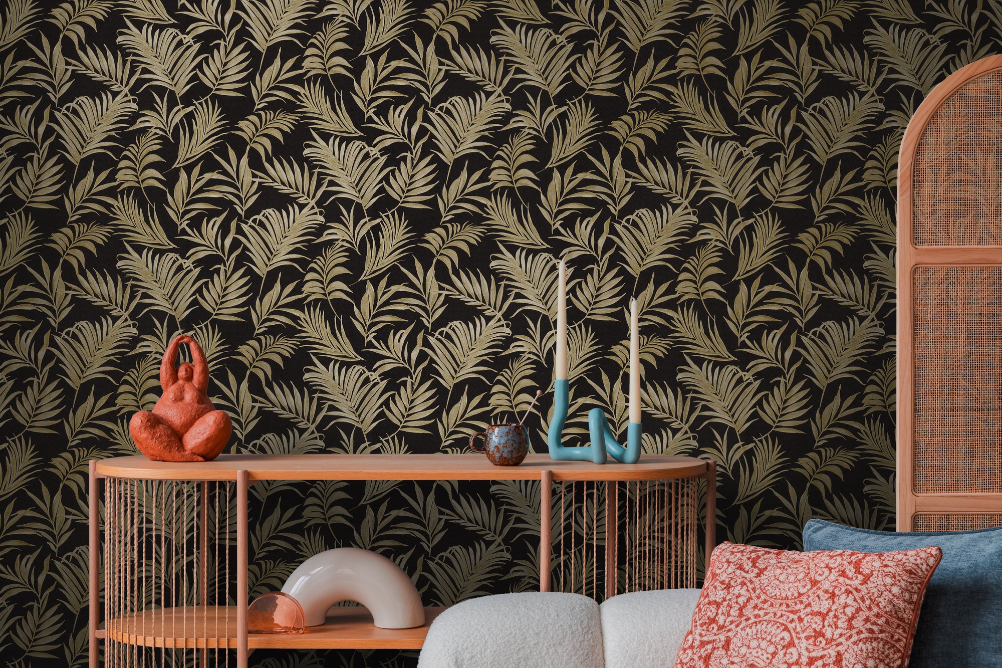 CosmoLiving by Cosmopolitan Vliestapete »Midnight Botanica-Mystery Tapete« matt strukturiert Tropisches Blätterdesign in moderner Eleganz