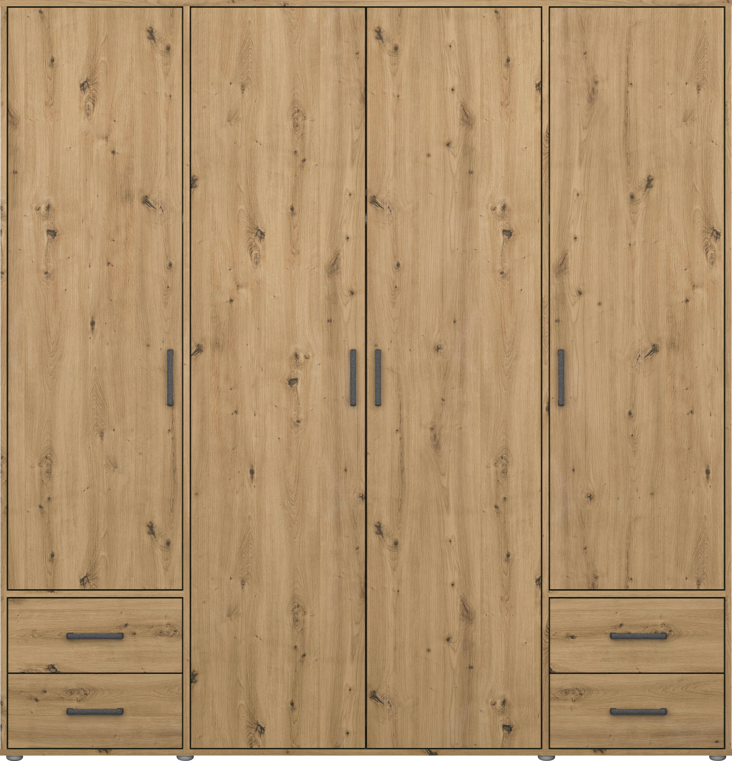 rauch Drehtürenschrank »Kleiderschrank Schrank Garderobe Wäscheschrank VOYAGER«, (in 3 verschiedenen Ausstattungen BASIC/CLASSIC/PREMIUM), moderne Griffe in Graumetallic mit Außenschubkästen MADE IN GERMANY