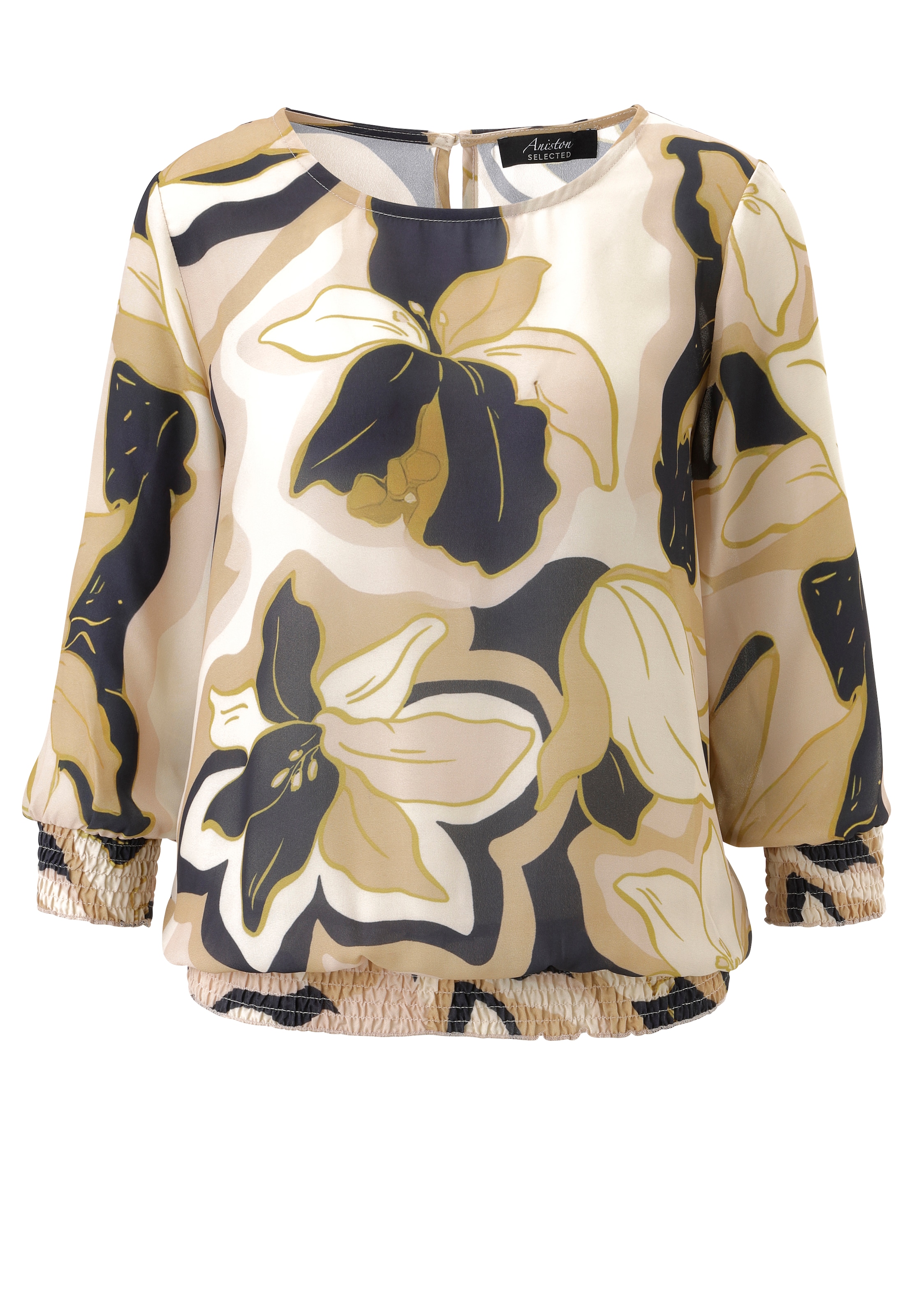 Aniston SELECTED Schlupfbluse mit Smokbündchen und allover Blumenmuster- NEUE  KOLLEKTION