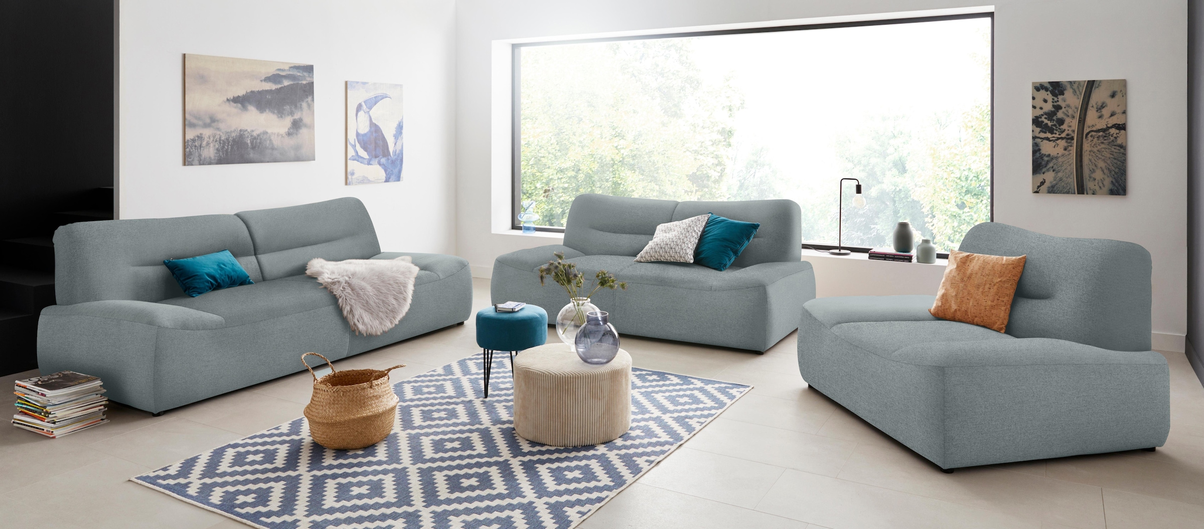 DOMO collection 2-Sitzer »Cesena modernes Sofa mit flachen Armlehnen, komfortabel«, fester Sitzkomfort, frei im Raum stellbar