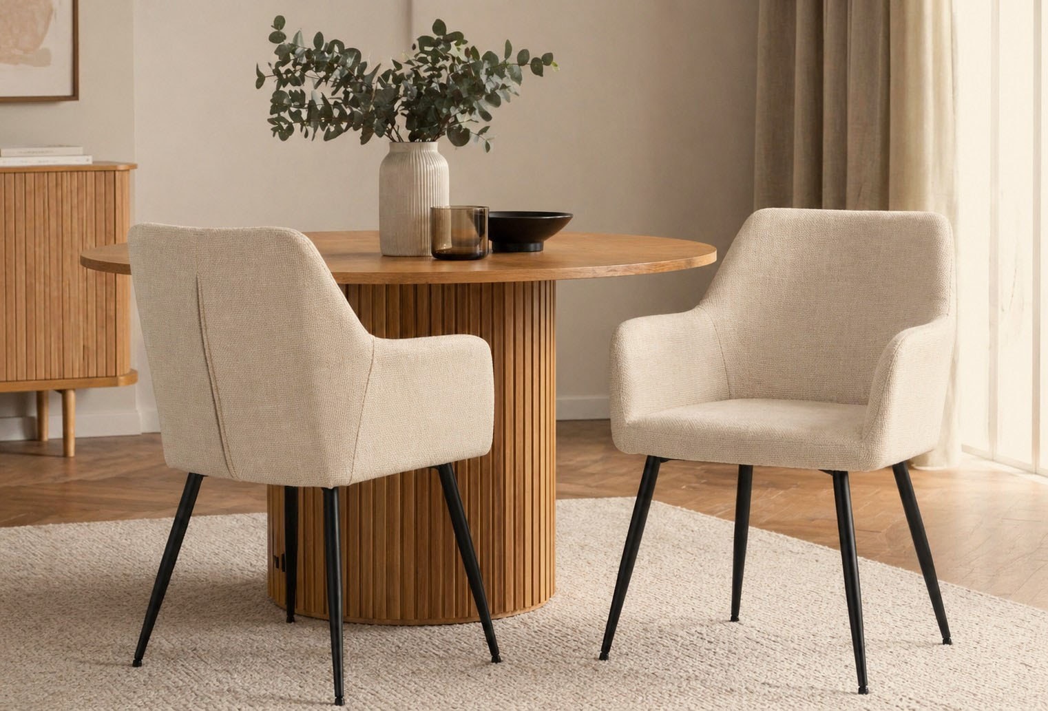 ACTONA GROUP Esszimmerstuhl »Glenda 2er Set, Stoff - mit Armlehne & gepolstert in mehreren Farben« () Bequemer Stuhl im skandinavischen Design & modernem Look