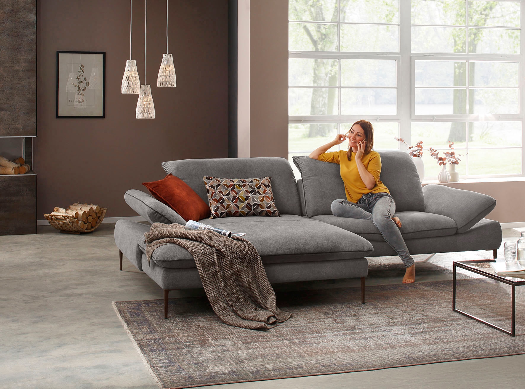 W.SCHILLIG Ecksofa »enjoy&MORE, Designsofa, elegant und bequem, L-Form«, Sitztiefenverstellung, Füße bronze pulverbeschichtet, Breite 294 cm