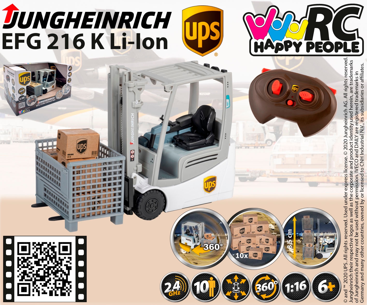 Happy People RC-Gabelstapler »UPS Jungheinrich 1:16 Gabelstapler, 2,4 GHz, 29cm,«, mit Fernbedienung