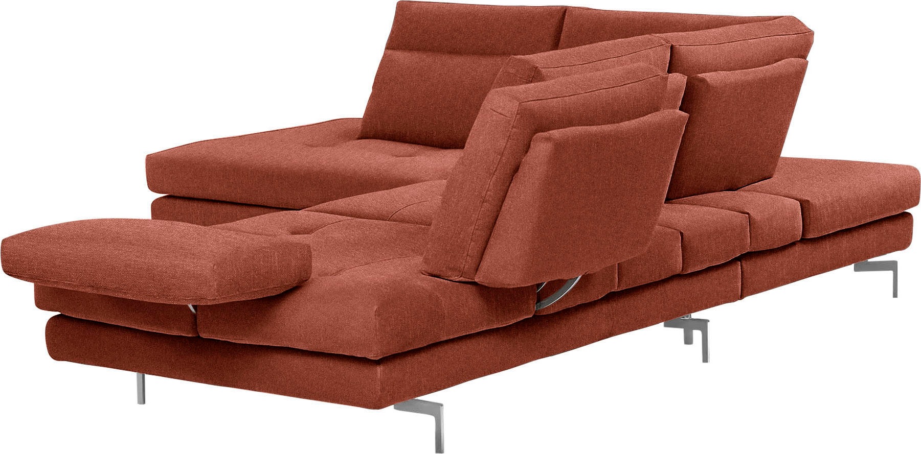 CALIA ITALIA Ecksofa »Toby Wing, L-Form, Multifunktionssofa, bequem und edel«, Sitztiefenverstellung und Armteilfunktion, Füße chrom glänzend