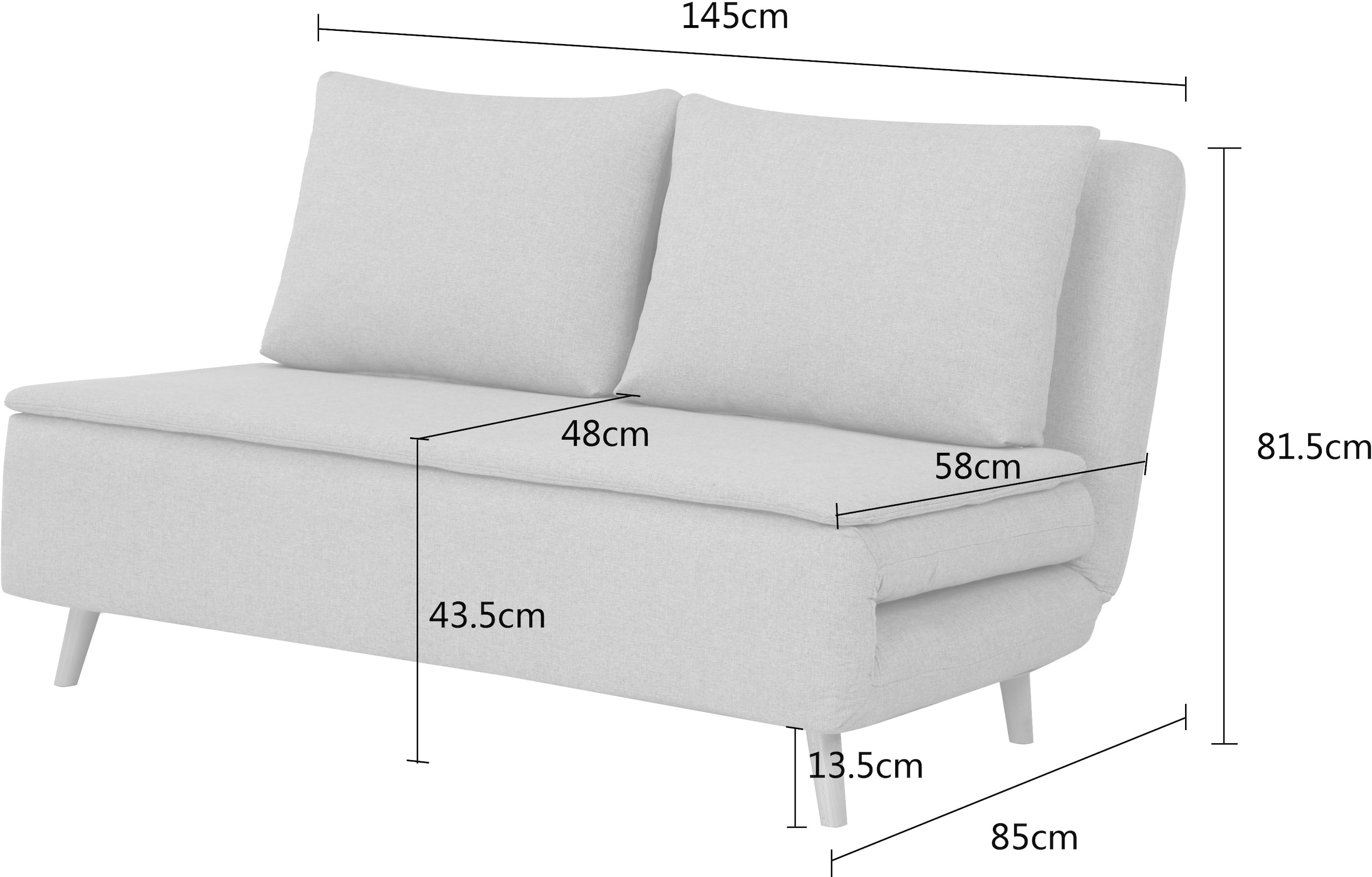 INOSIGN 2-Sitzer »AINSLEY 140 cm Breite«, Verstellbare Rückenlehne und Sofa mit Bettfunktion