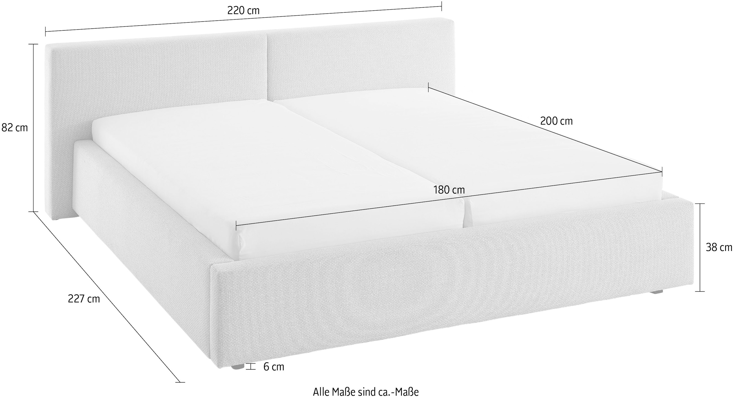 meise.möbel Polsterbett »Cube wahlweise mit Matratze und Bettkasten«, extra flaches Kopfteil, erhältlich in den Breiten 140cm, 160cm & 180cm