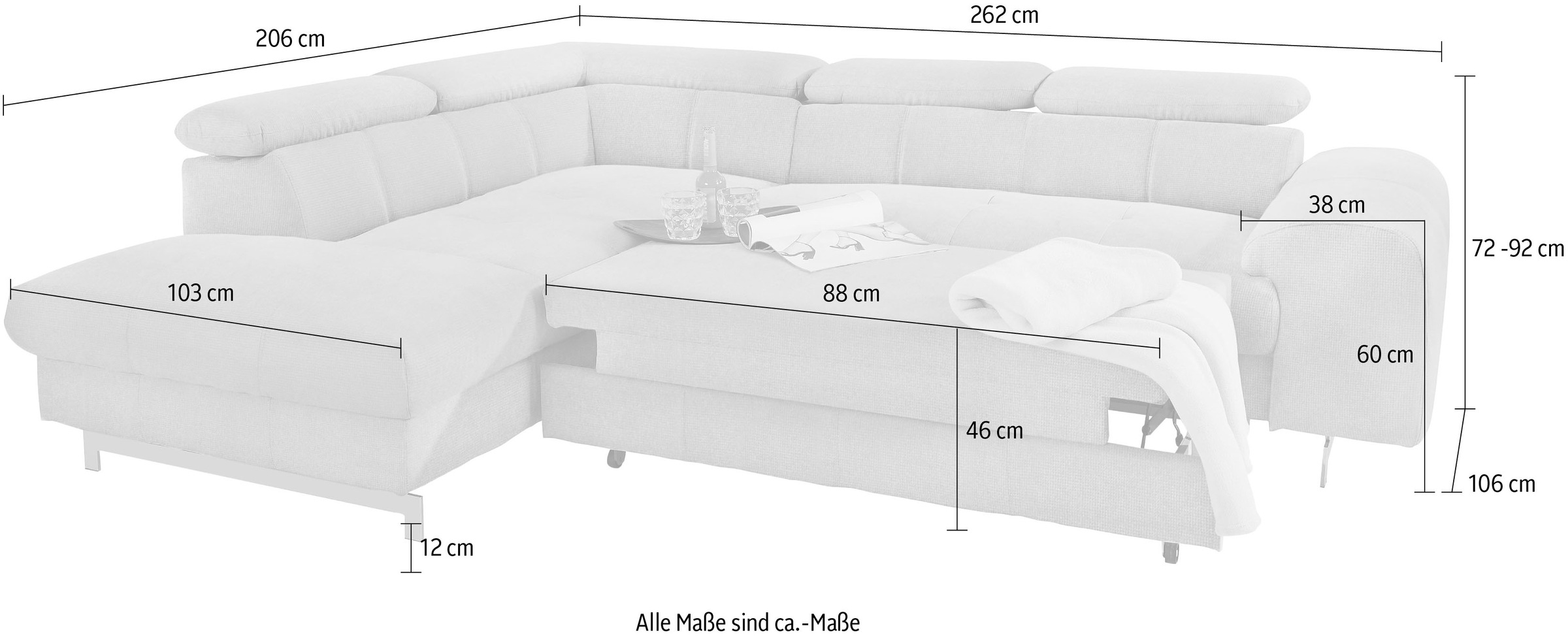 COTTA Polstergarnitur »Chef L-Form«, (Set, 2 tlg.), Set bestehend aus: Ecksofa mit Kopfteilverstellung & Hocker