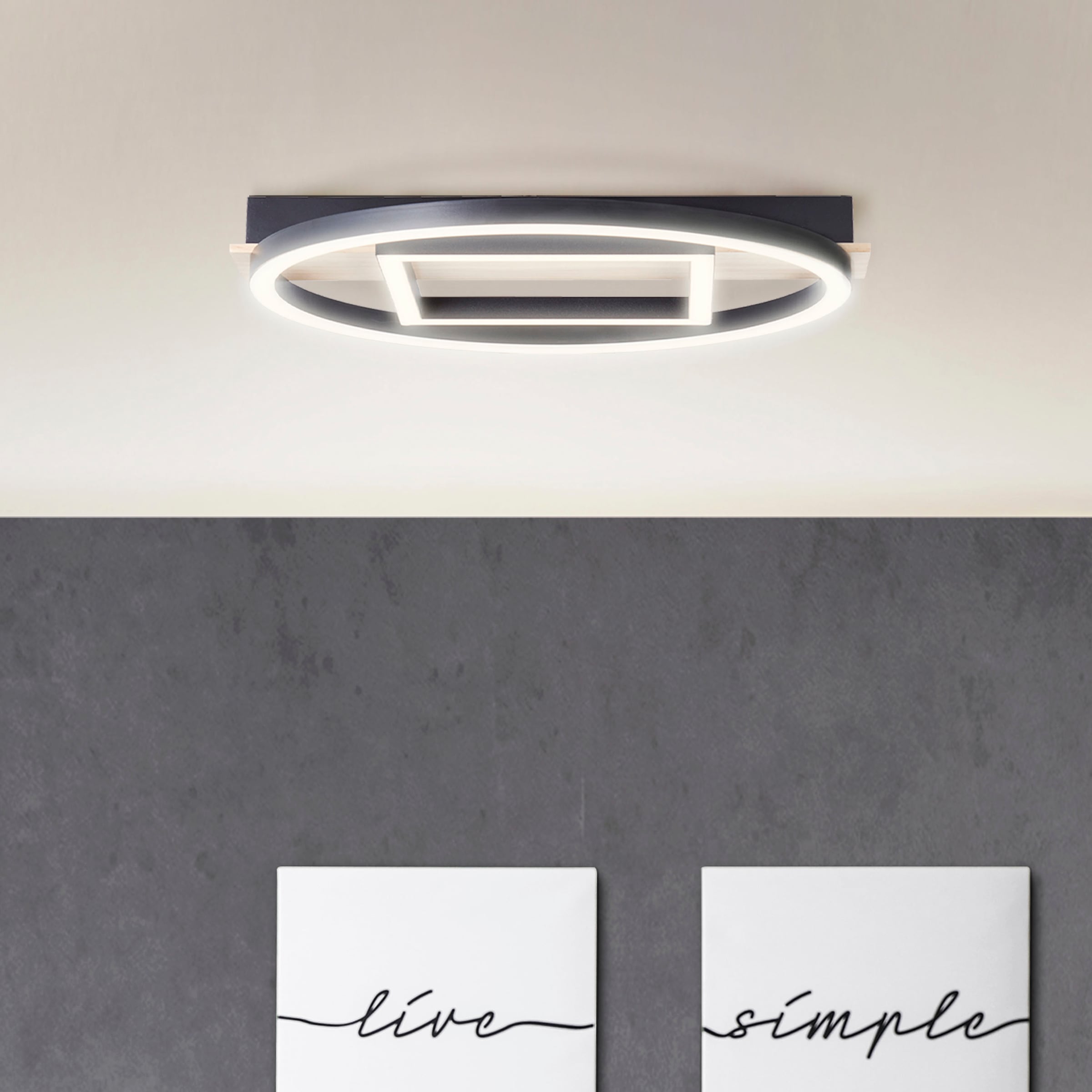 my home LED Deckenleuchte »Lysann Deckenlampe«, 39 x 37 cm, 24 W, 2500 lm, 3000 K, Holz/Metall, braun/schwarz
