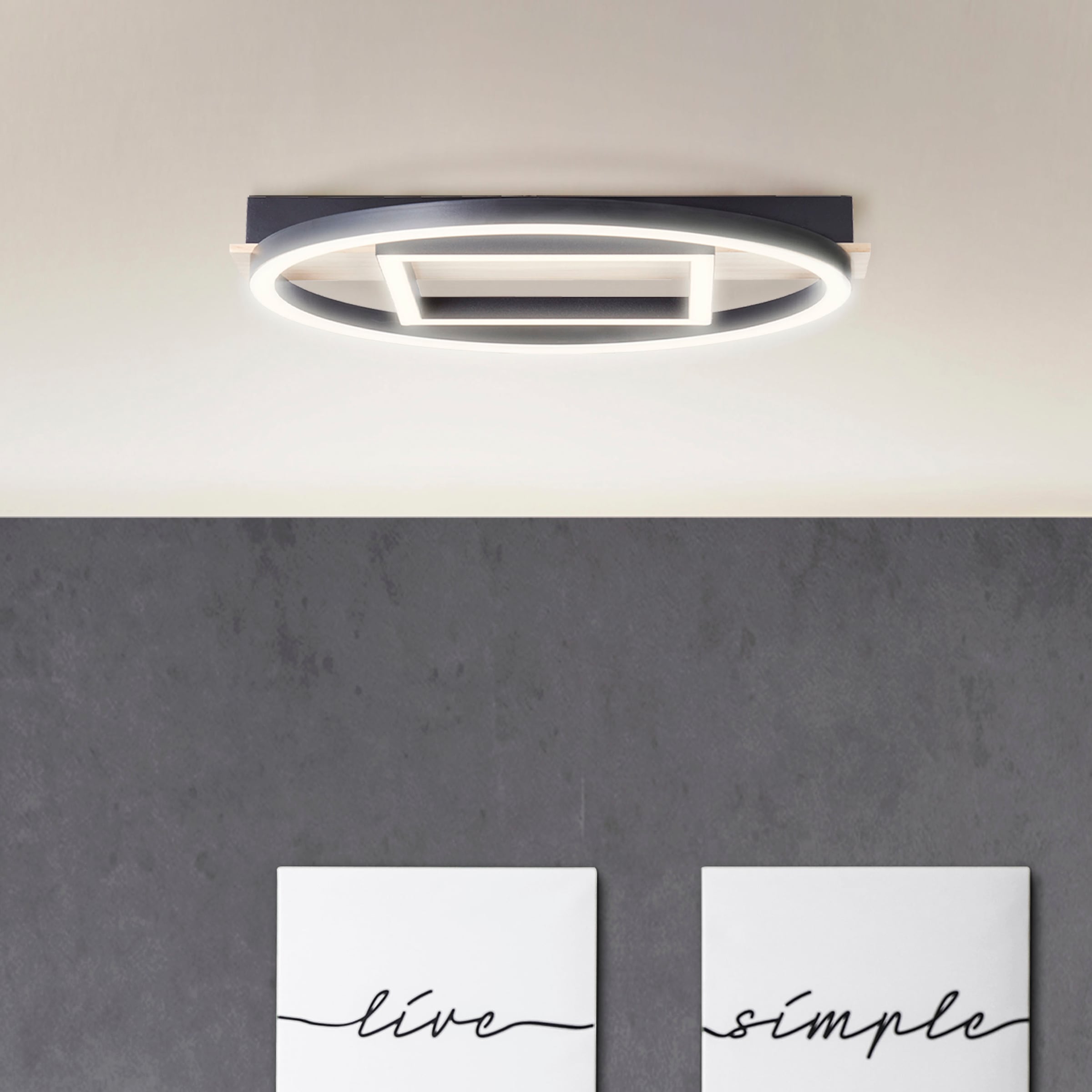 my home LED Deckenleuchte »Lysann Deckenlampe«, Leuchtmittel LED-Board | LED fest integriert, 39 x 37 cm, 24 W, 2500 lm, 3000 K, Holz/Metall, braun/schwarz