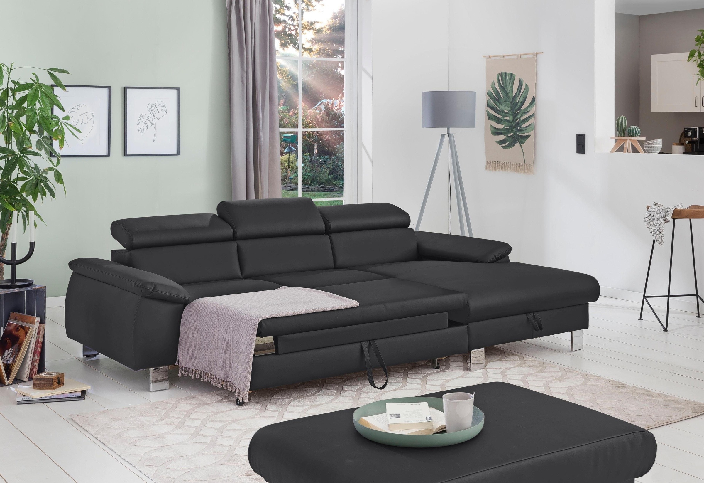 COTTA Polstergarnitur »Komaris L-Form«, (Set), Set bestehend aus: Ecksofa mit Kopfteilverstellung & Hocker