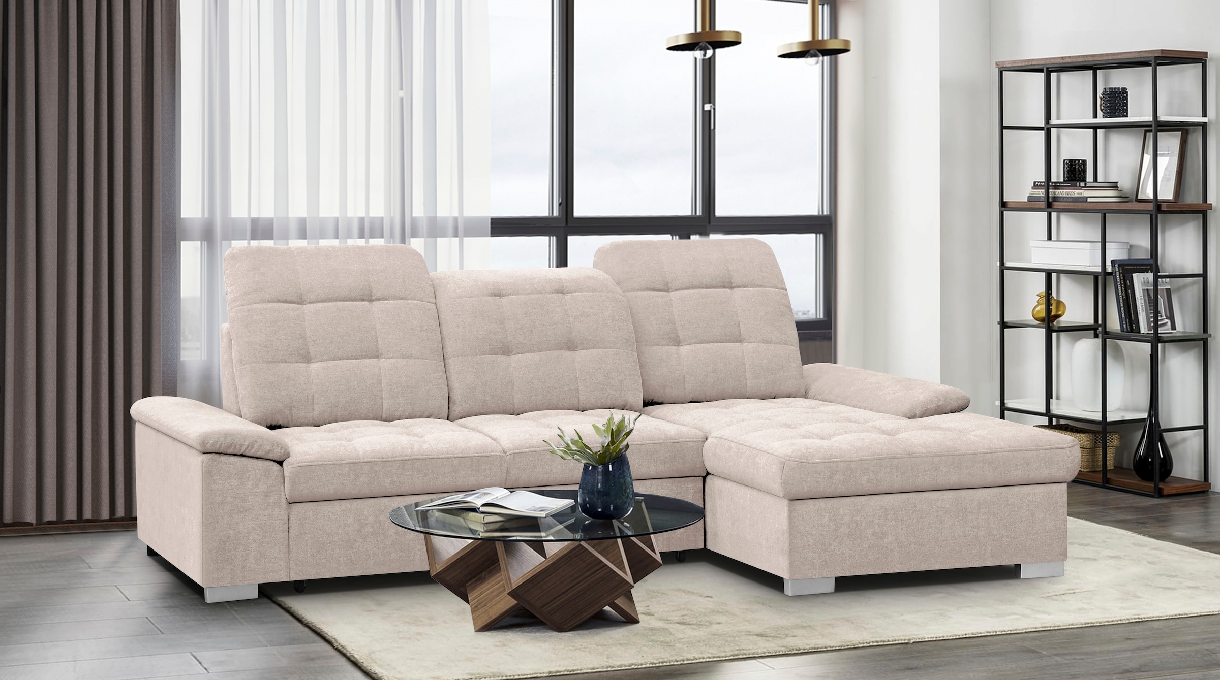 WERK2 Ecksofa »Carmen 264 cm breit L-Form Sofa Schlaffunktion Kopfstützen verstellbar« Schlafcouch mit Bettkasten, Eckcouch wahlw. mit Sitztiefenverstellung