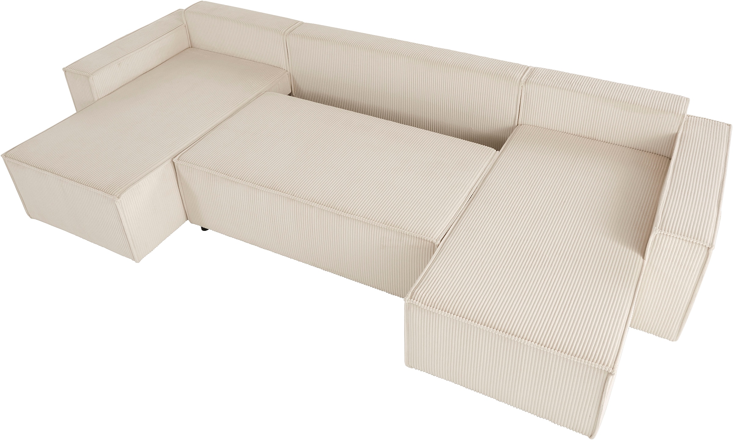 OTTO home Wohnlandschaft »Cassi, 311 cm, U-Form, Schlafsofa, Dauerschläfer, Boxspringfederung«, Schlaffunktion m. Bettkasten (Cord-Bezug